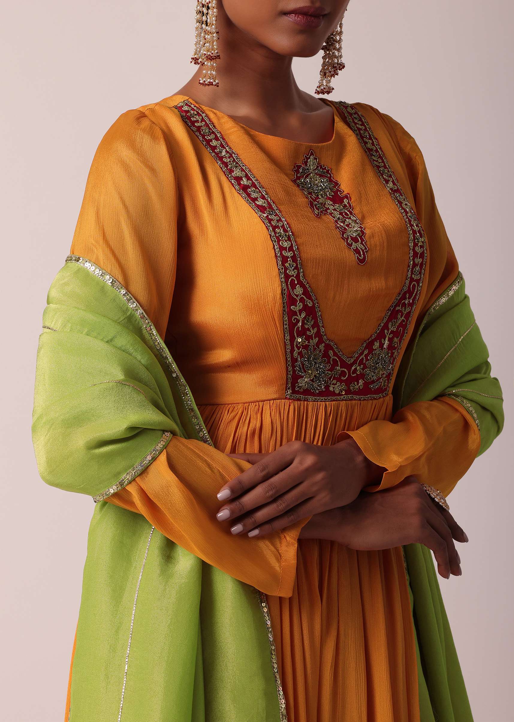 Orange Chiffon Anarkali With Dupatta - Image 2