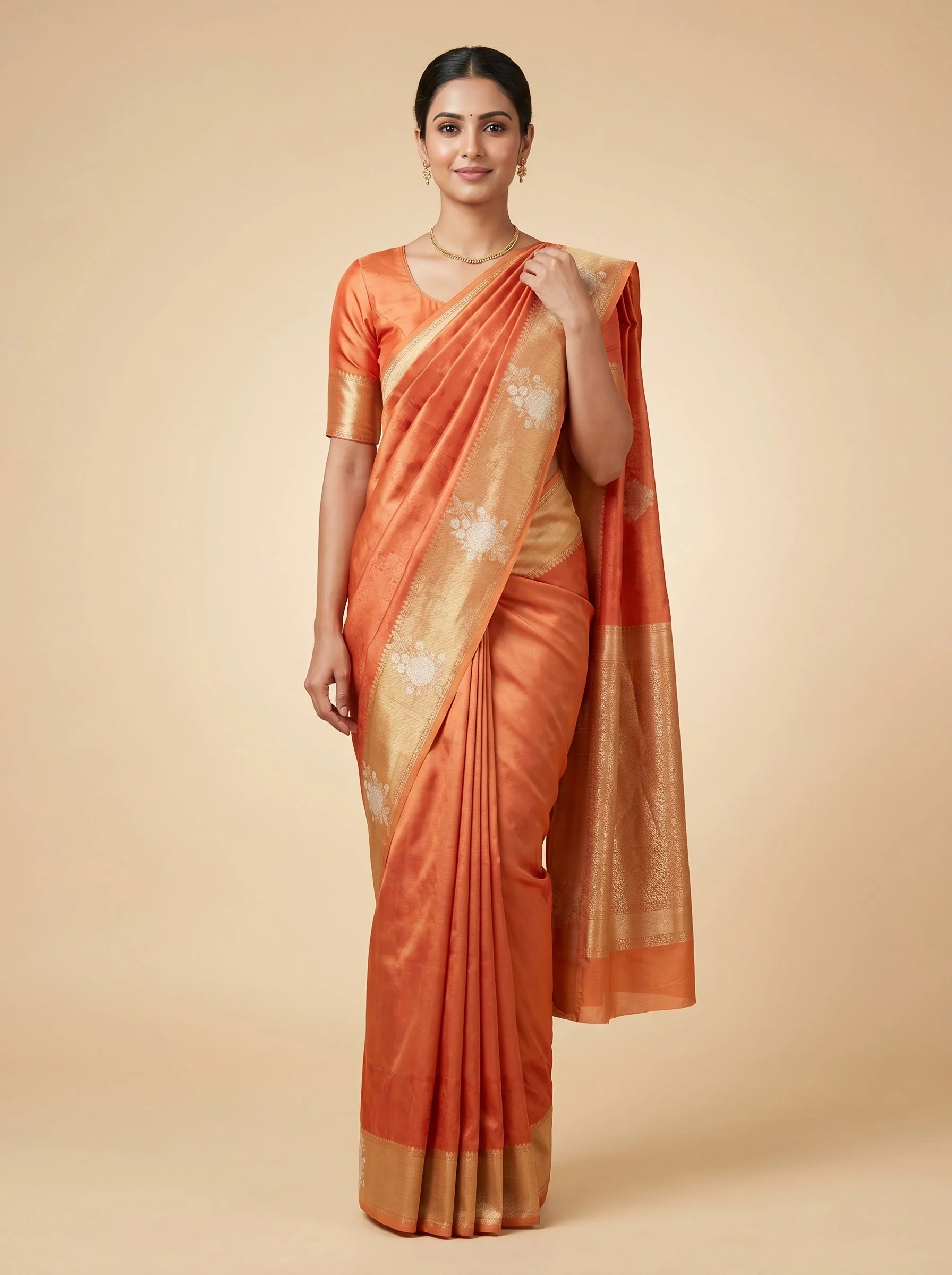 Orange Citrus Shine Embroidered Saree