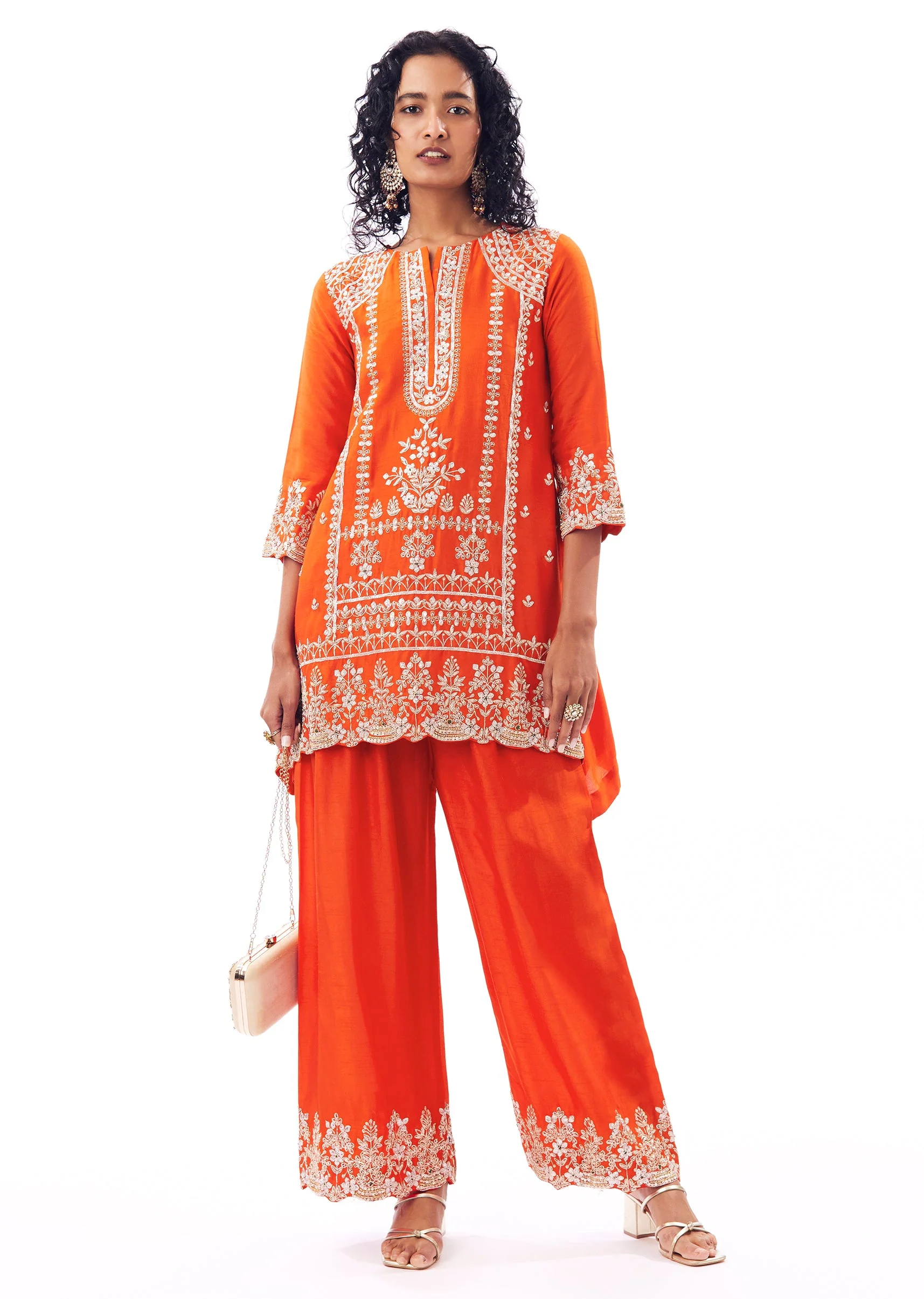 Orange Coord Set With Zardosi And Gotta Accents - Image 3