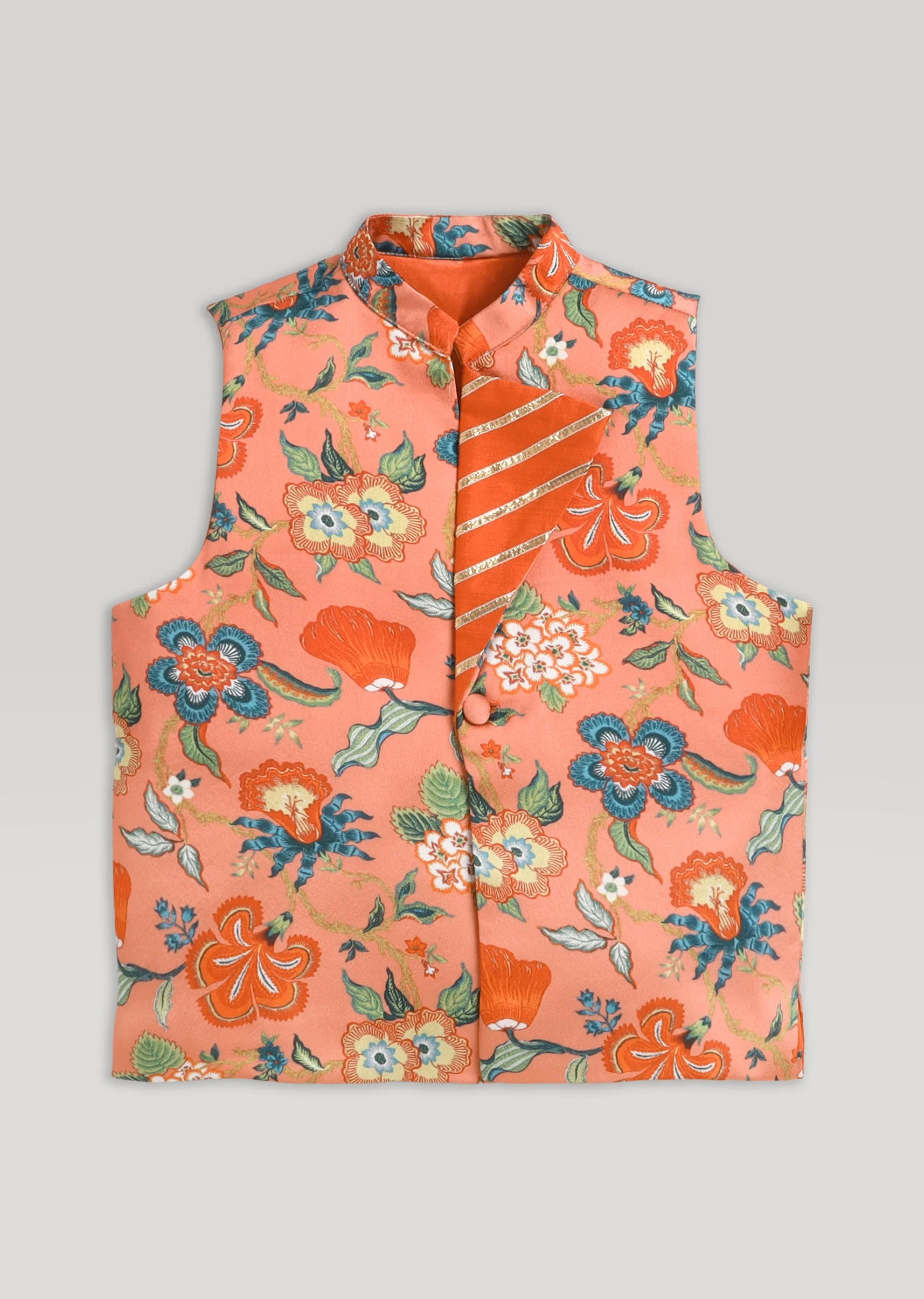 Orange Cotton Kurta Jacket Set With Gotta Work Nehru Jacket - Image 5