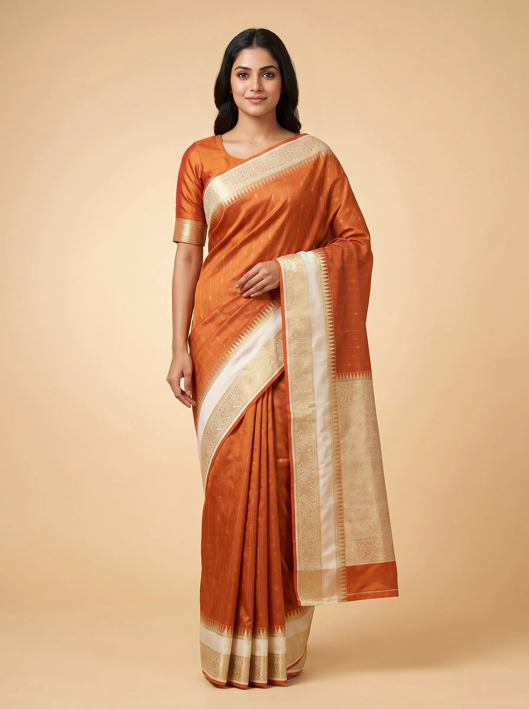 Orange Cozy Sheen Handloom Saree