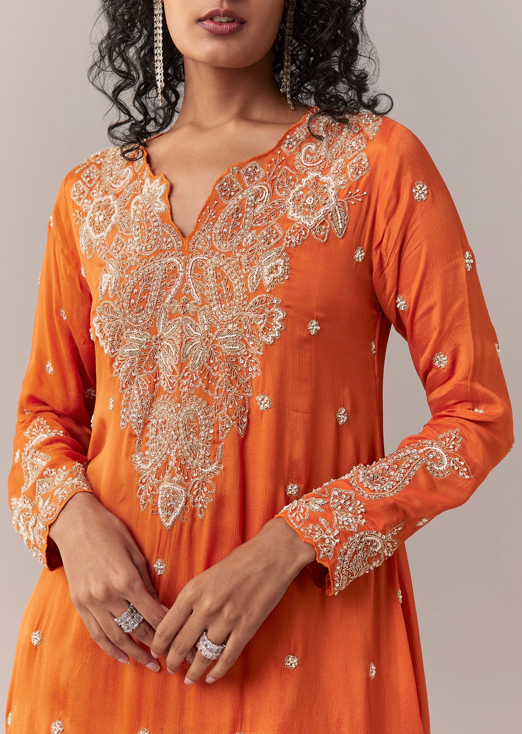 Orange Embellished Dhoti Suit Set - Image 2