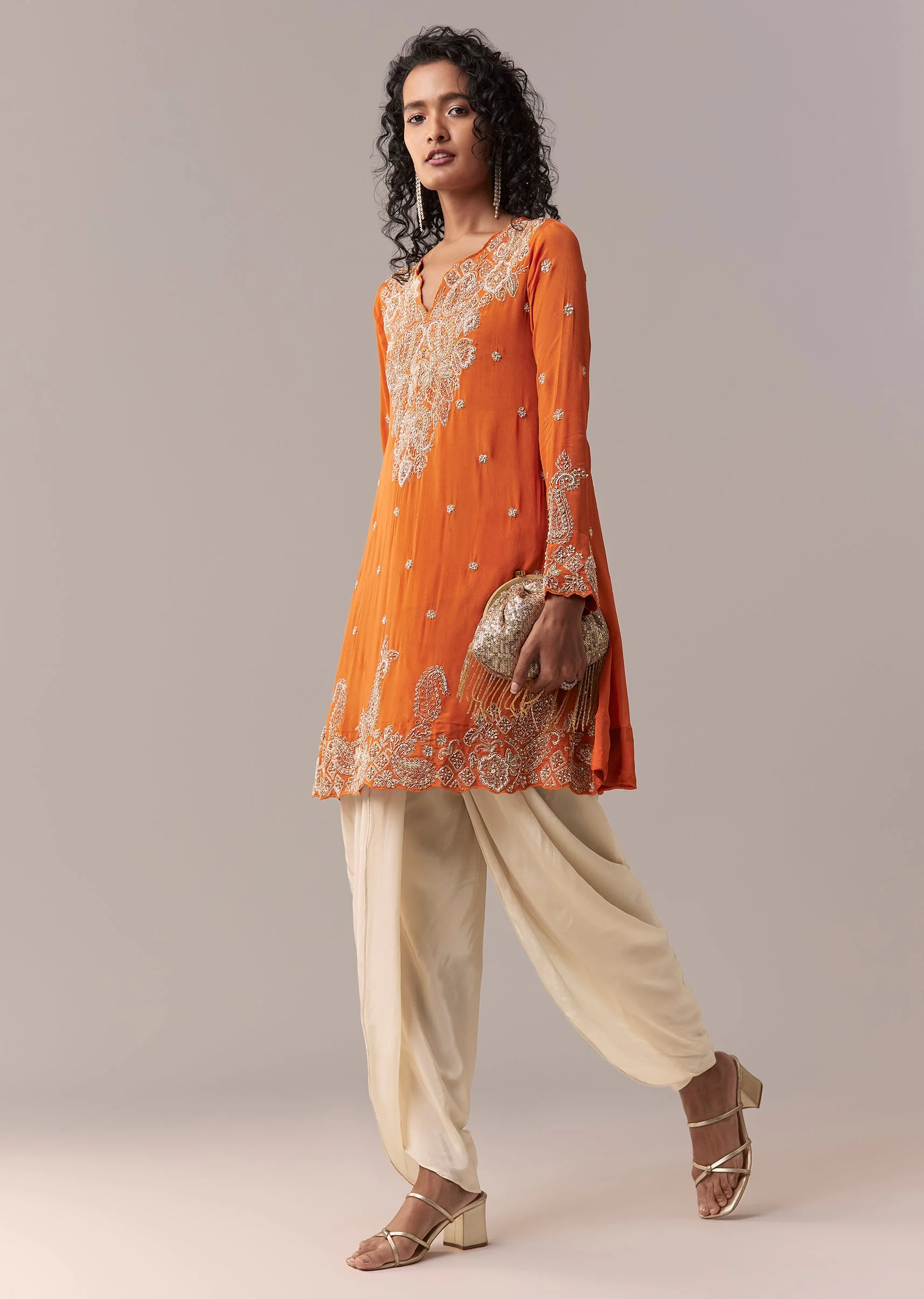 Orange Embellished Dhoti Suit Set - Image 3