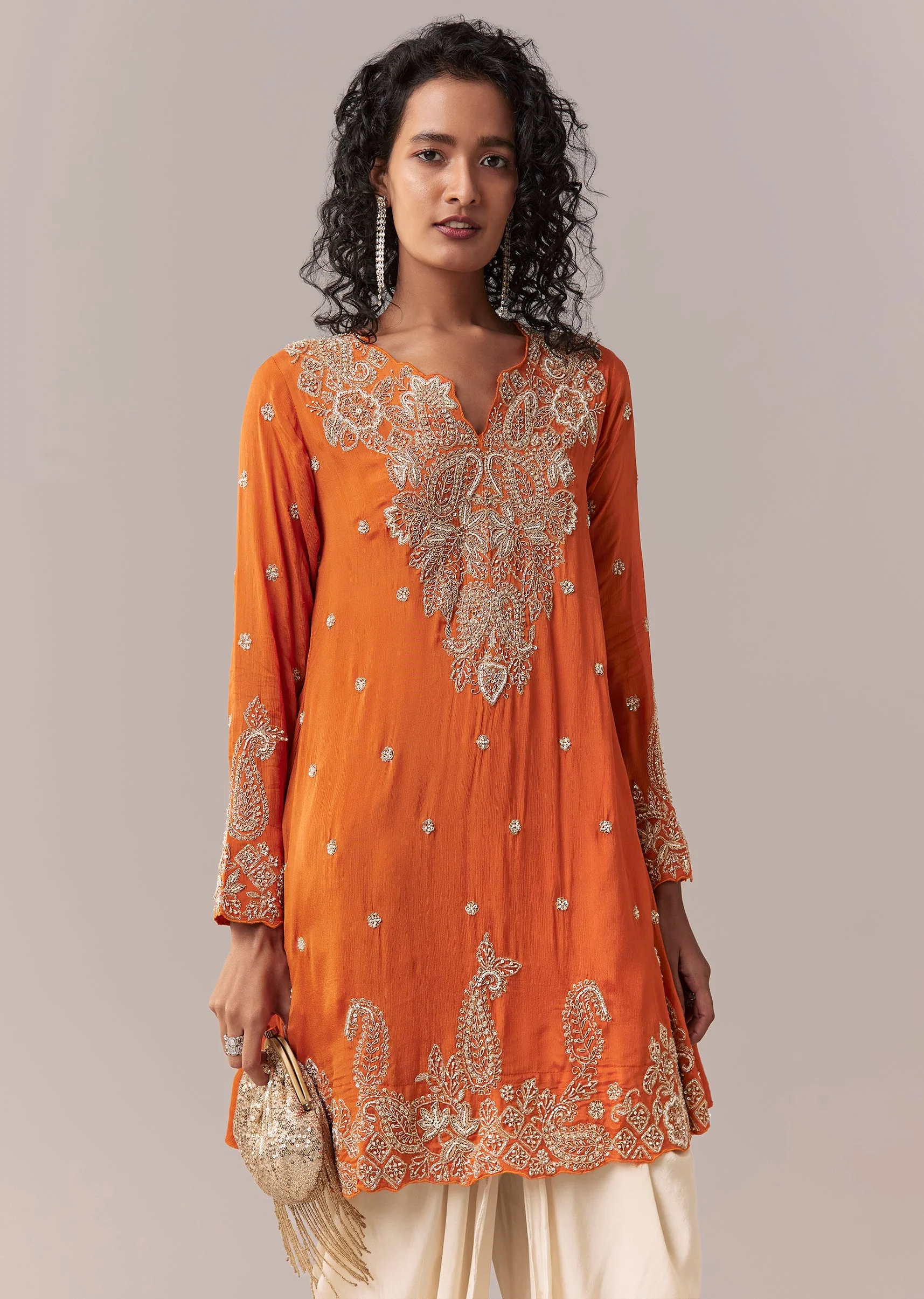 Orange Embellished Dhoti Suit Set - Image 4