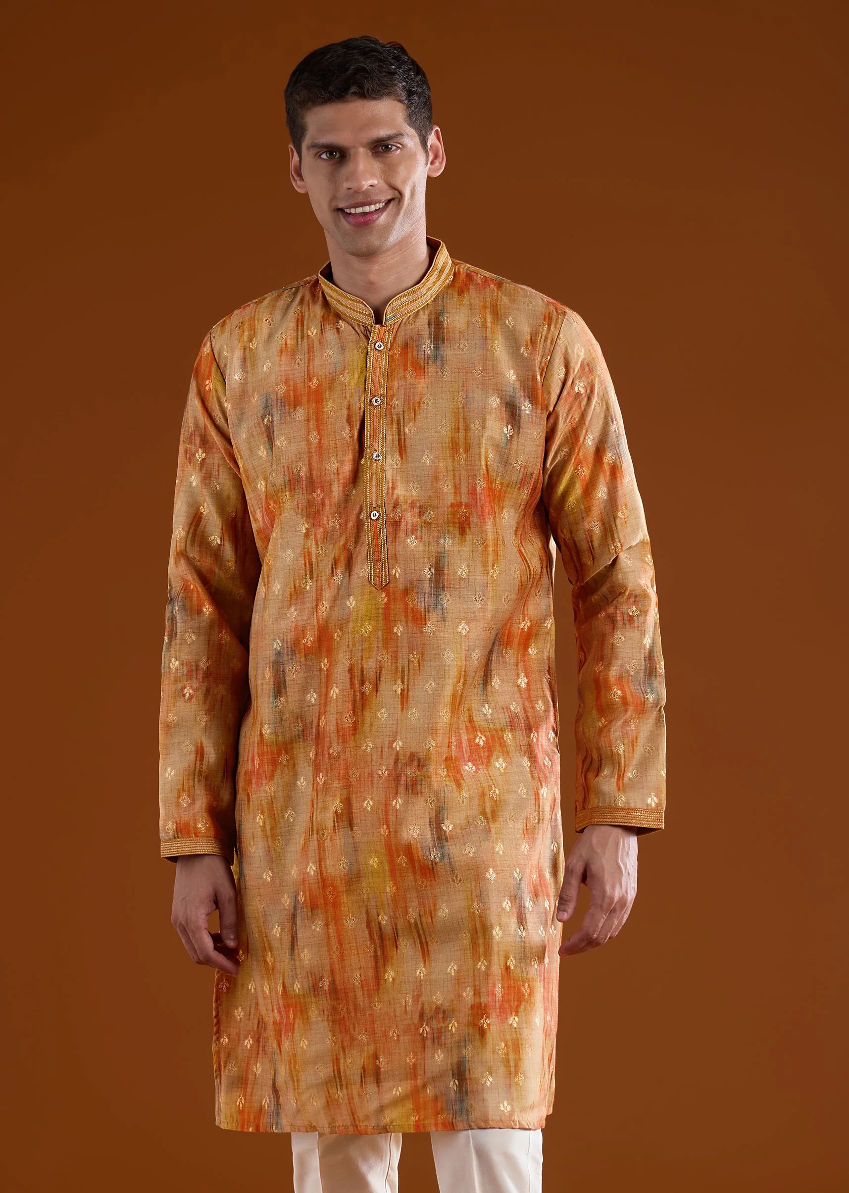 Orange Embellished Silk Kurta Jacket Set - Image 6