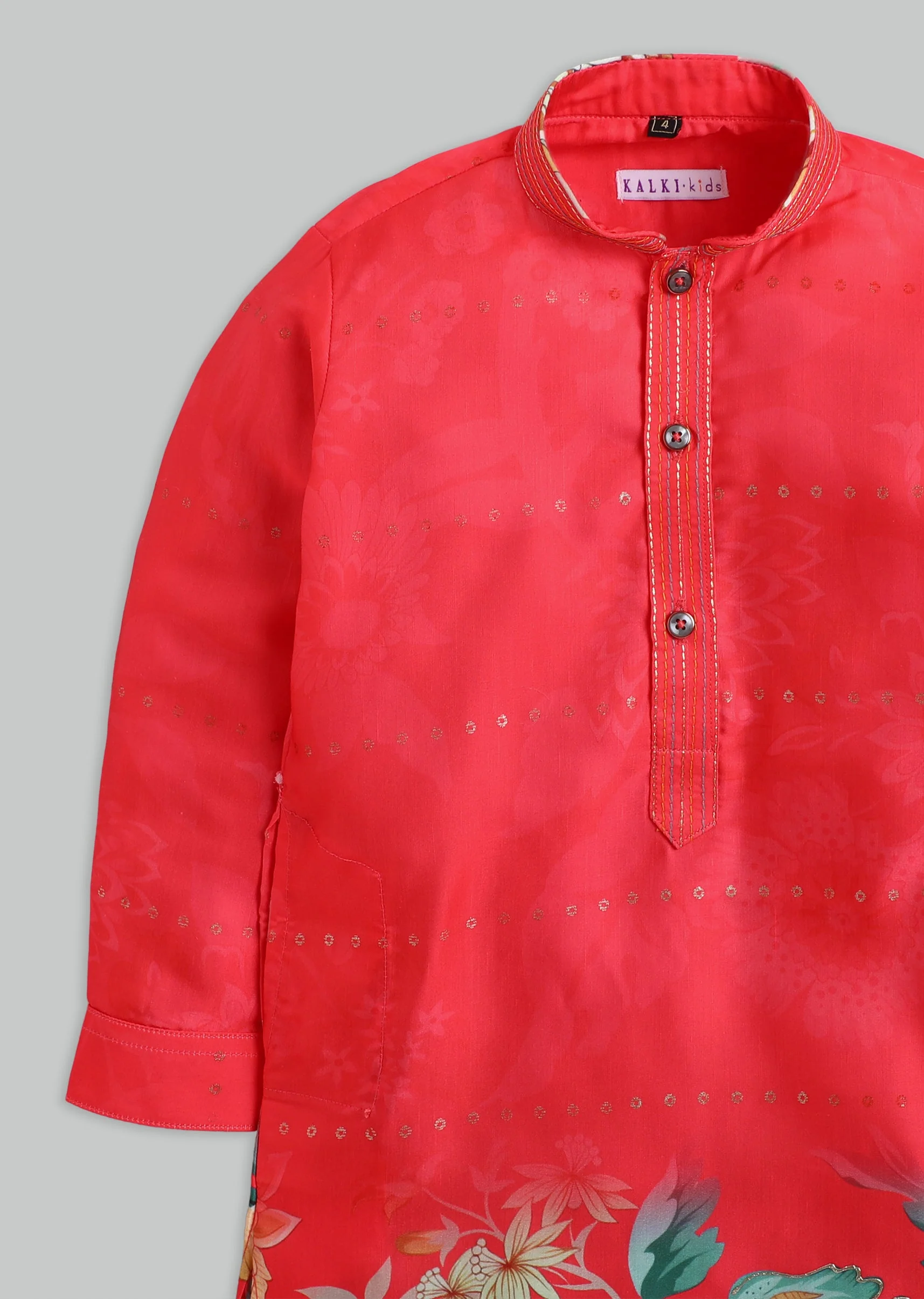 Orange Floral Printed Kurta Set For Boys - Image 5