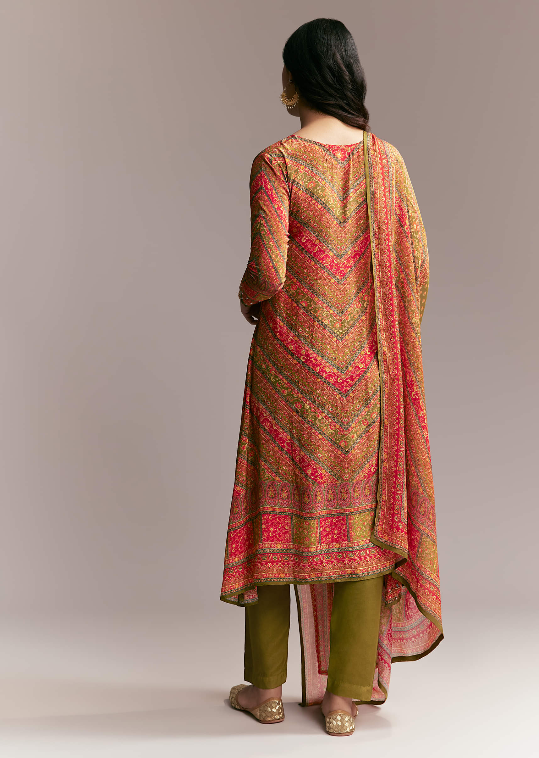 Orange Green Printed Kurta Set - Image 5