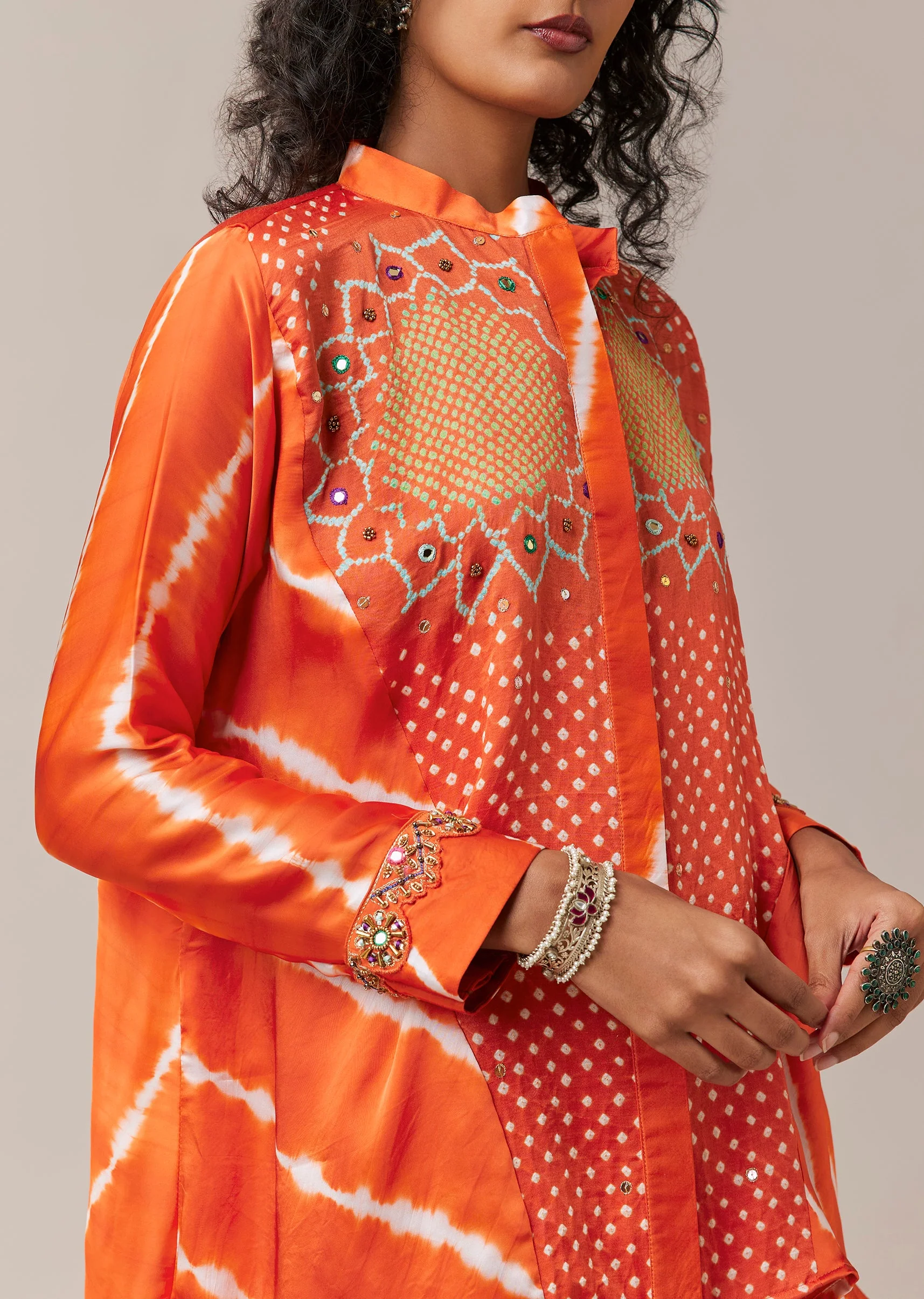 Orange Hand Dyed Bandhani and Leheriya Palazzo Set - Image 2