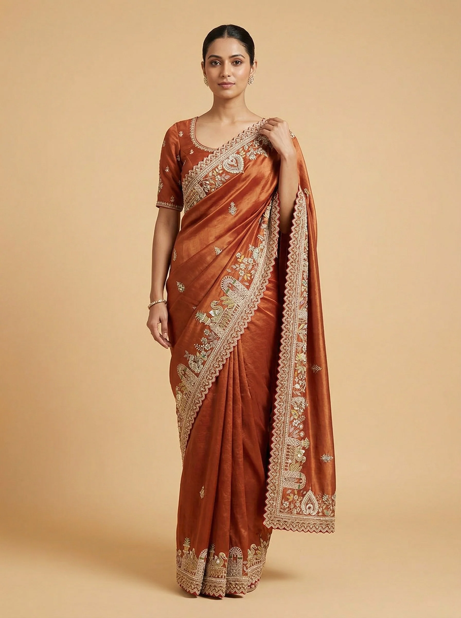 Orange Joyful Embroidered Saree