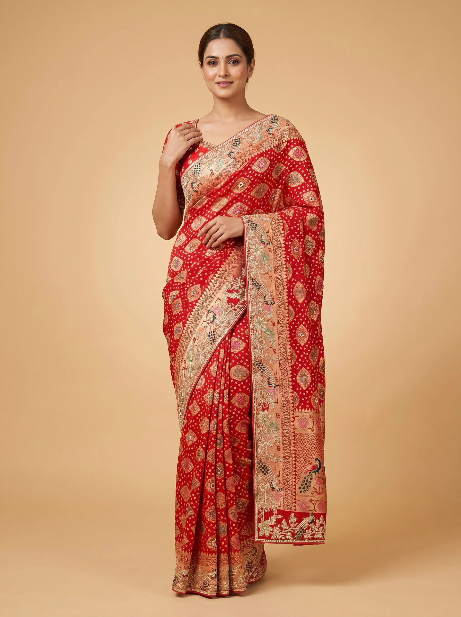 Orange Lively Bandhani Saree