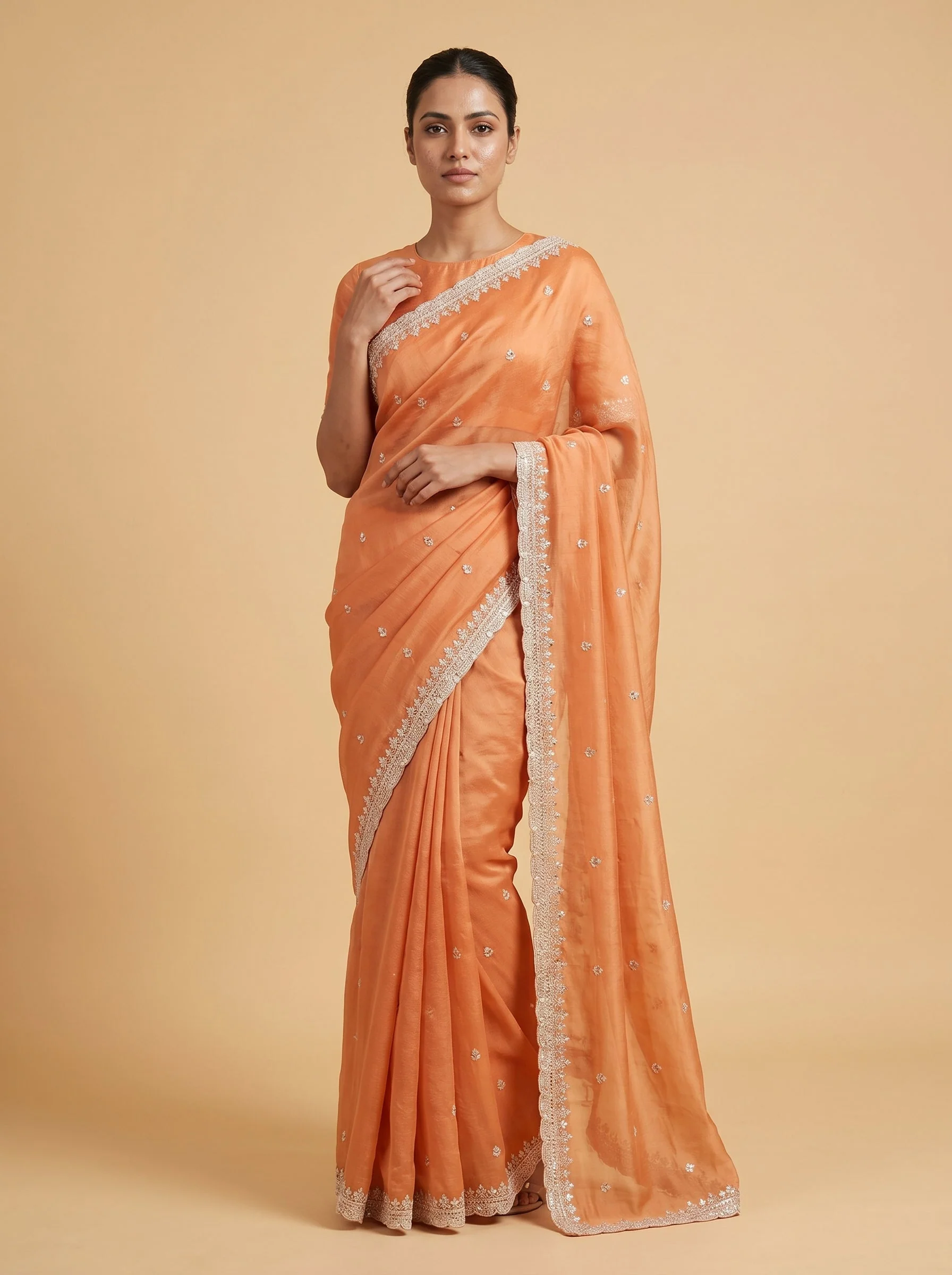 Orange Radiant Embroidered Saree