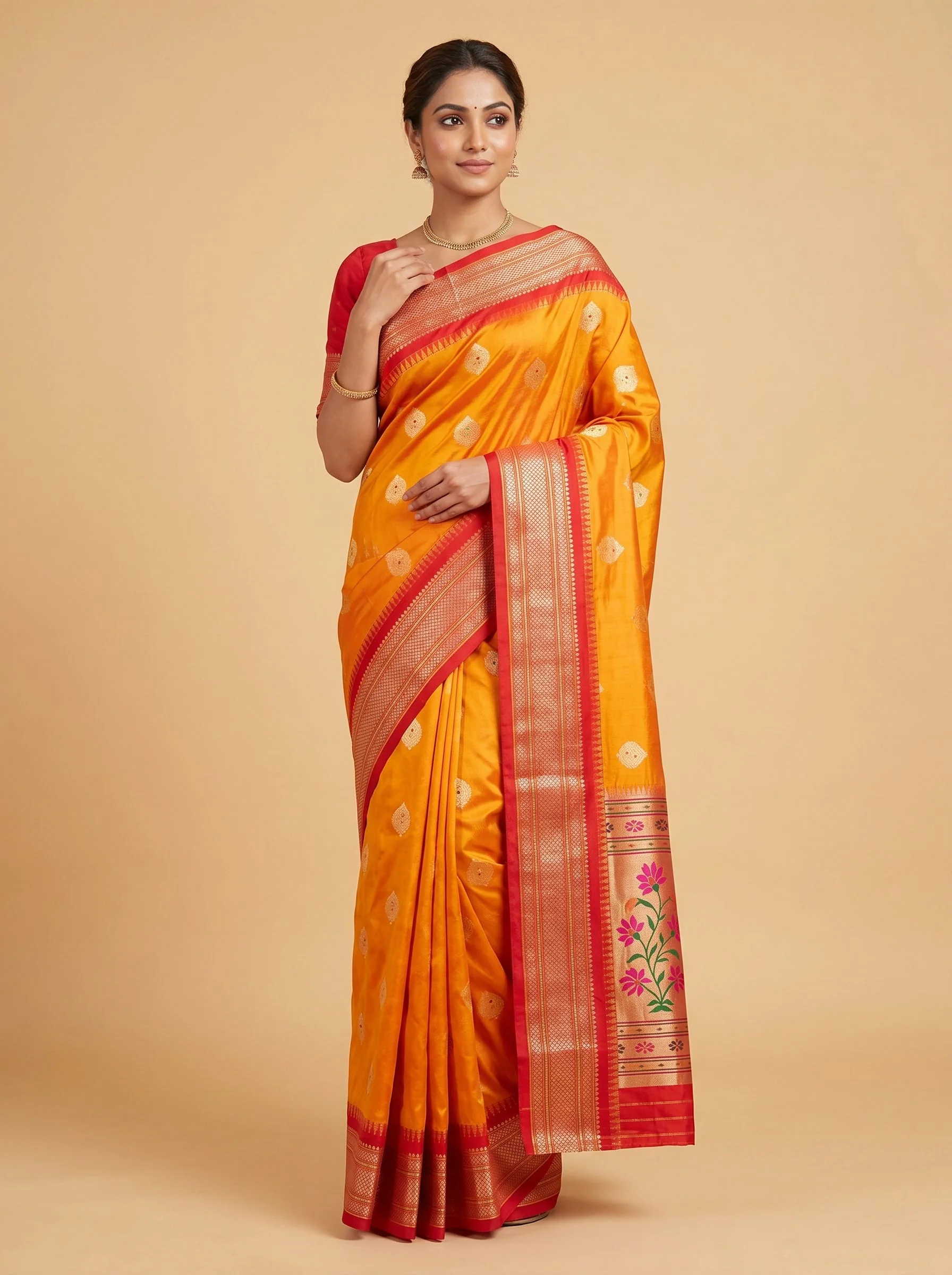 Orange Red Fiery Fusion Handloom Saree