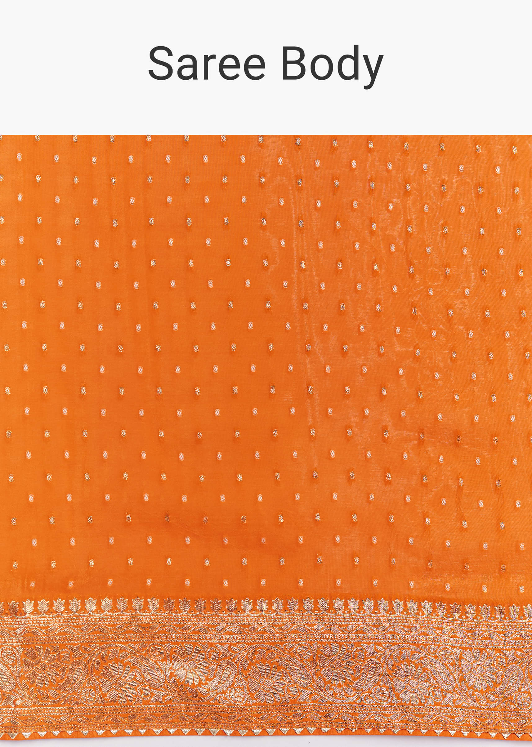 Orange Satin Saree With Zari Vine Design - Image 9