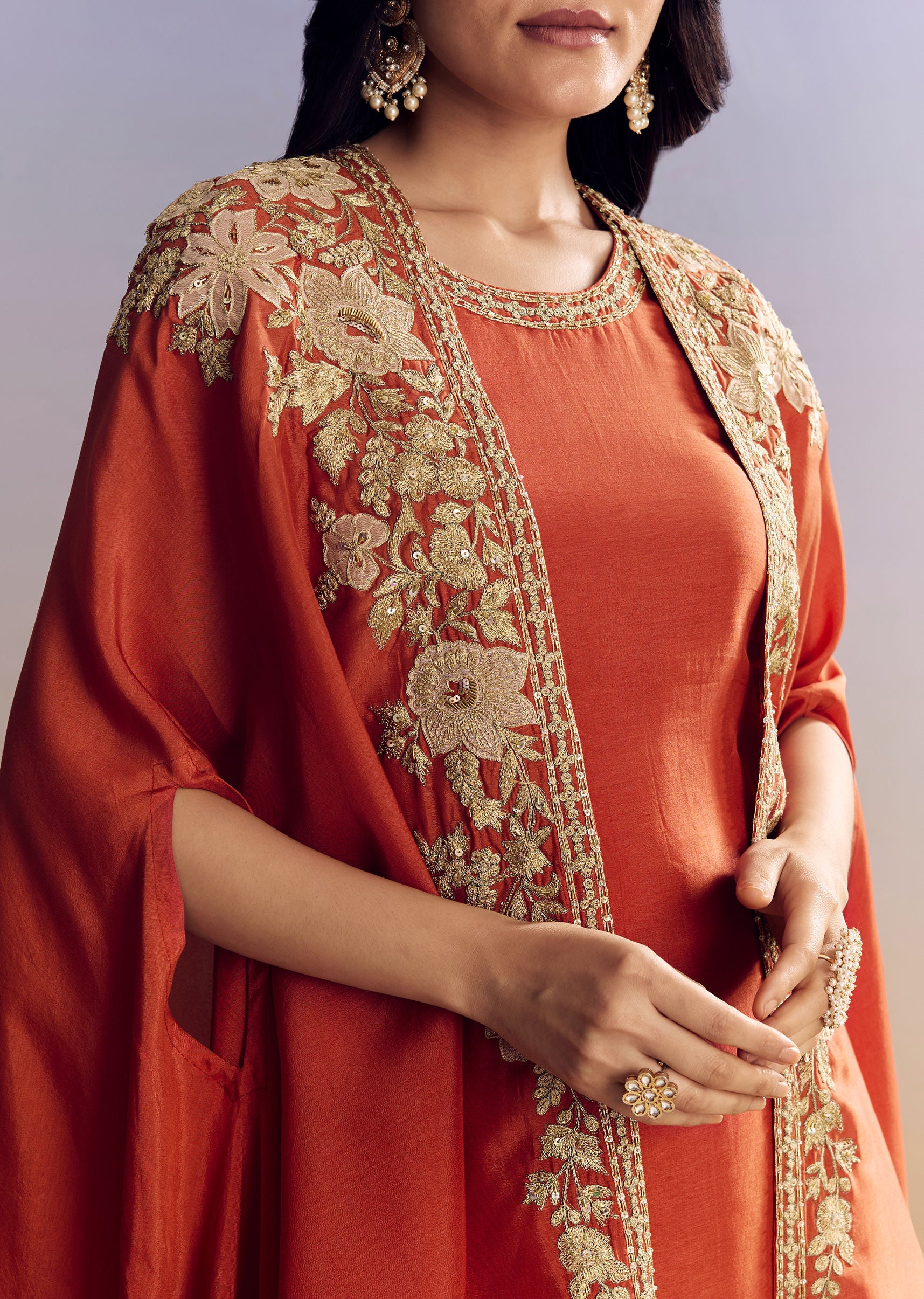 Orange Sharara With Zari Cape - Image 2