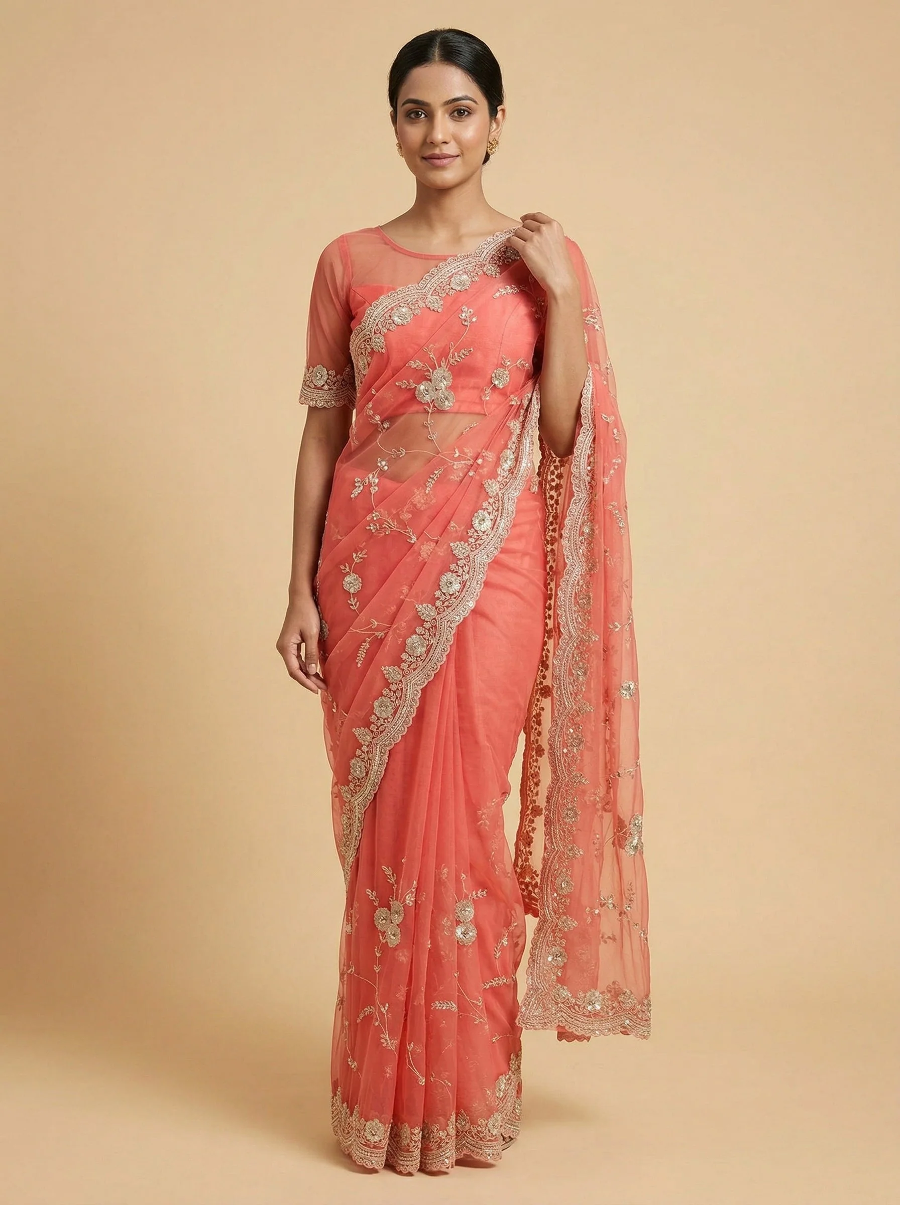 Orange Sun-Kissed Embroidered Saree
