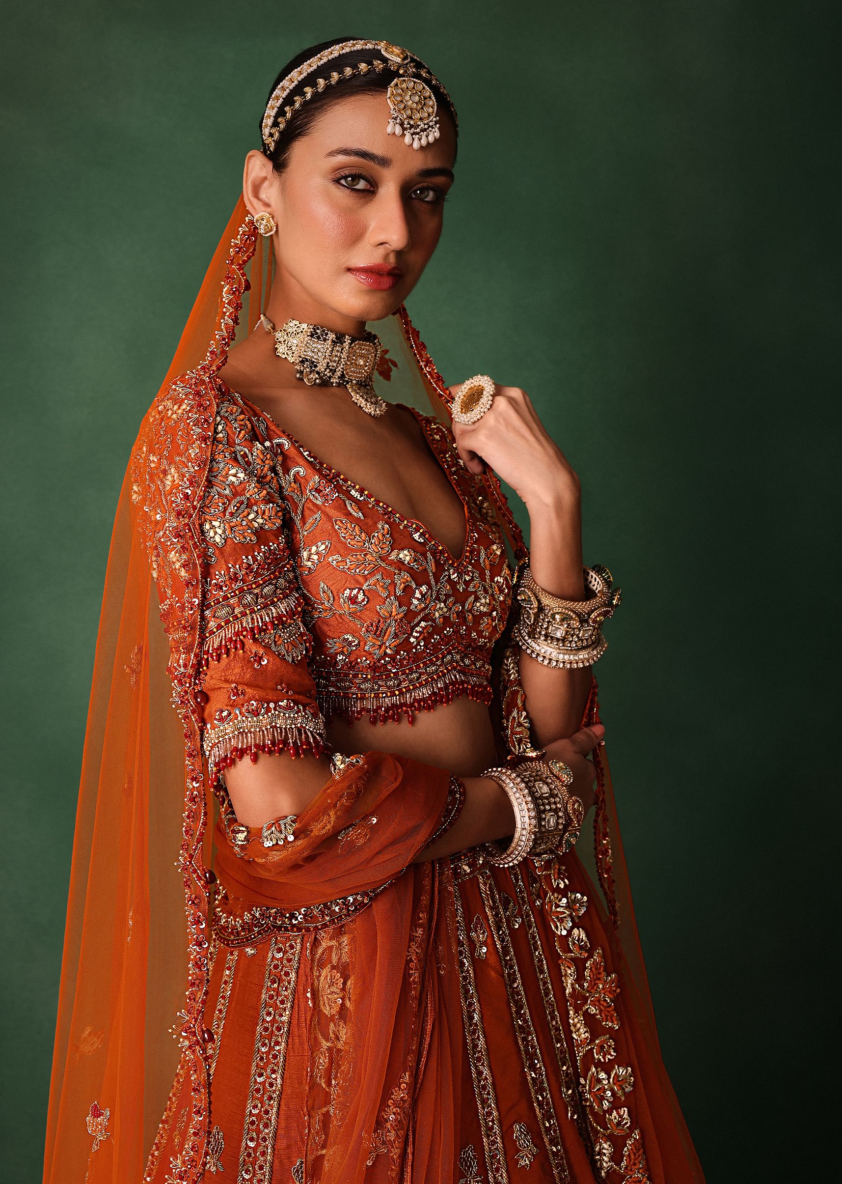 Orange Tussar Zardosi Embroidered Lehenga With Blouse And Dupatta - Image 2