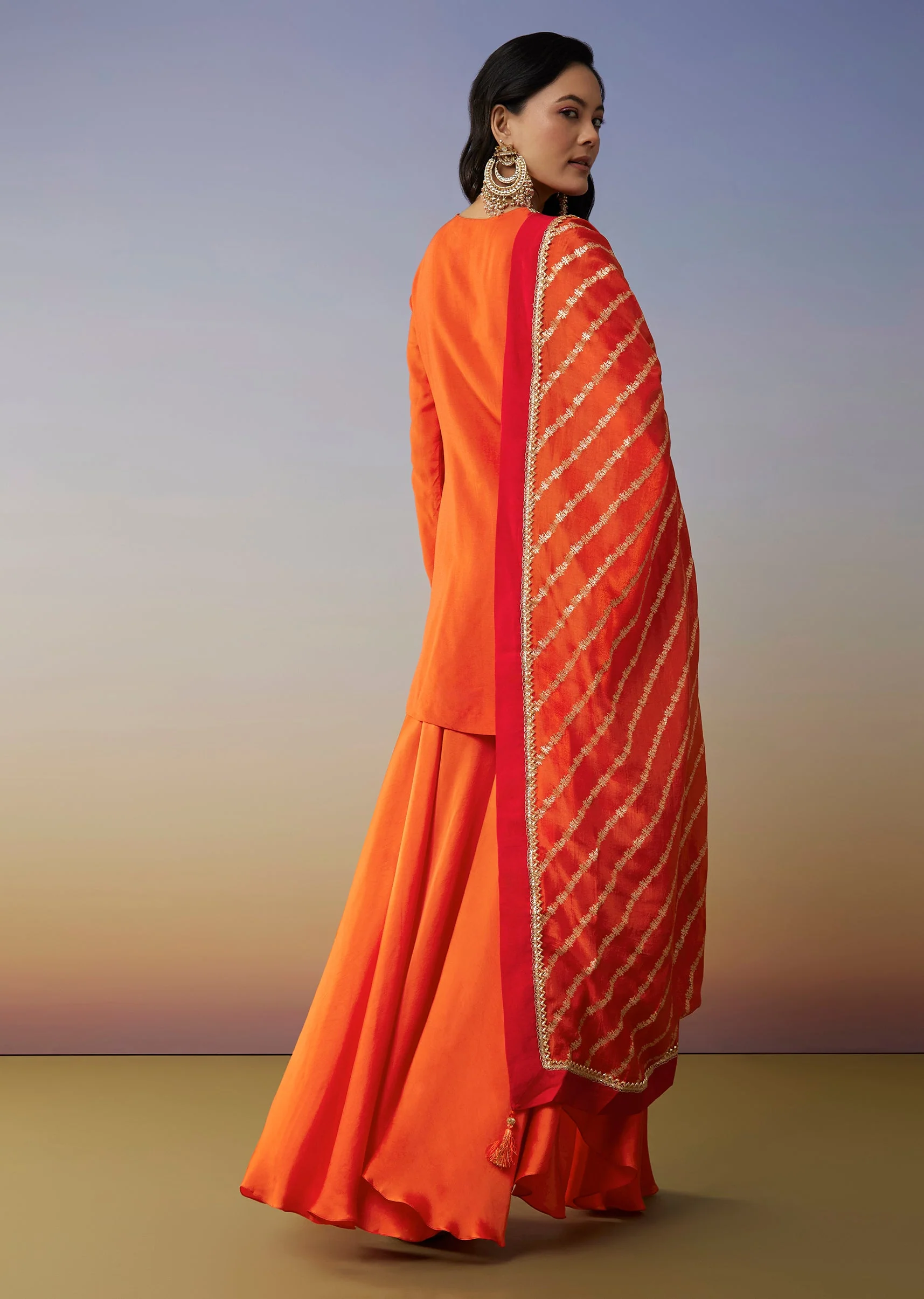 Orange Viscose Satin Palazzo Suit with Zardosi Work - Image 5