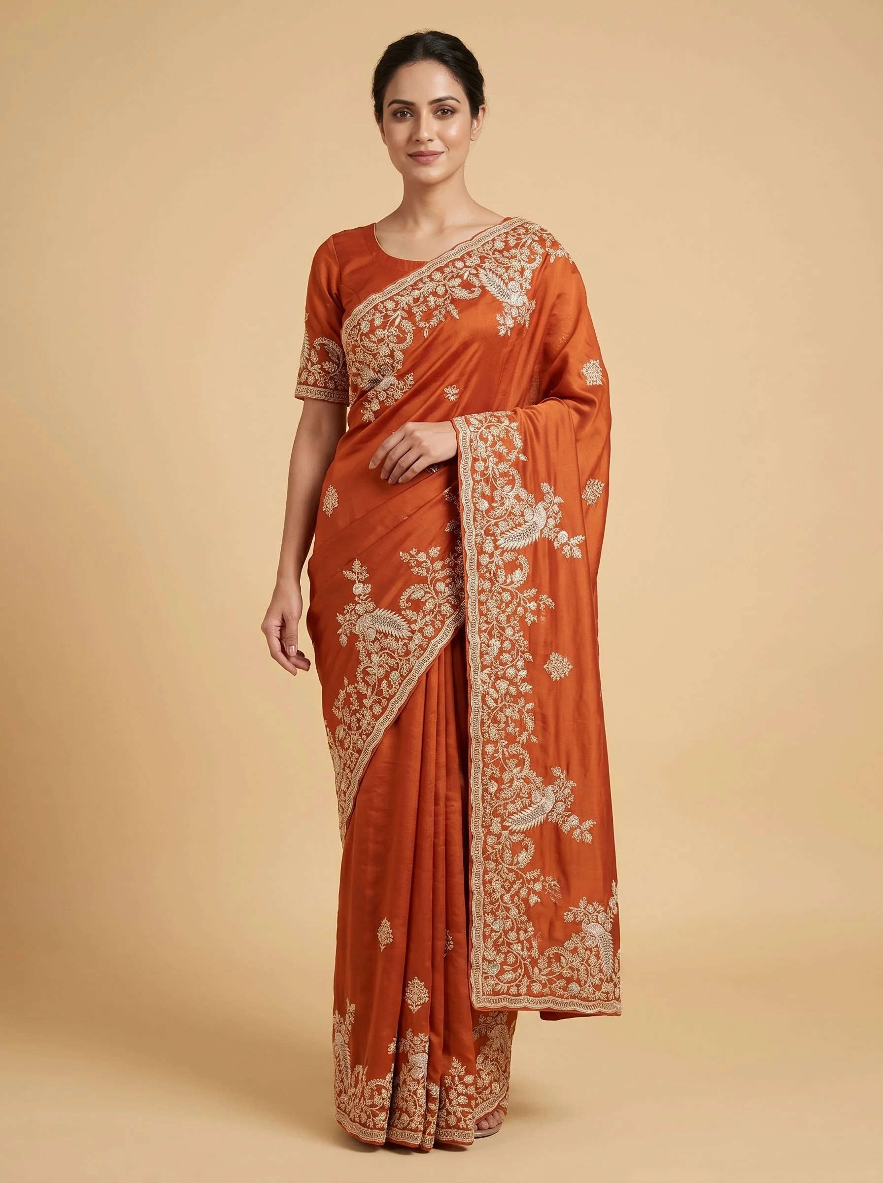 Orange Warm Embroidery Saree