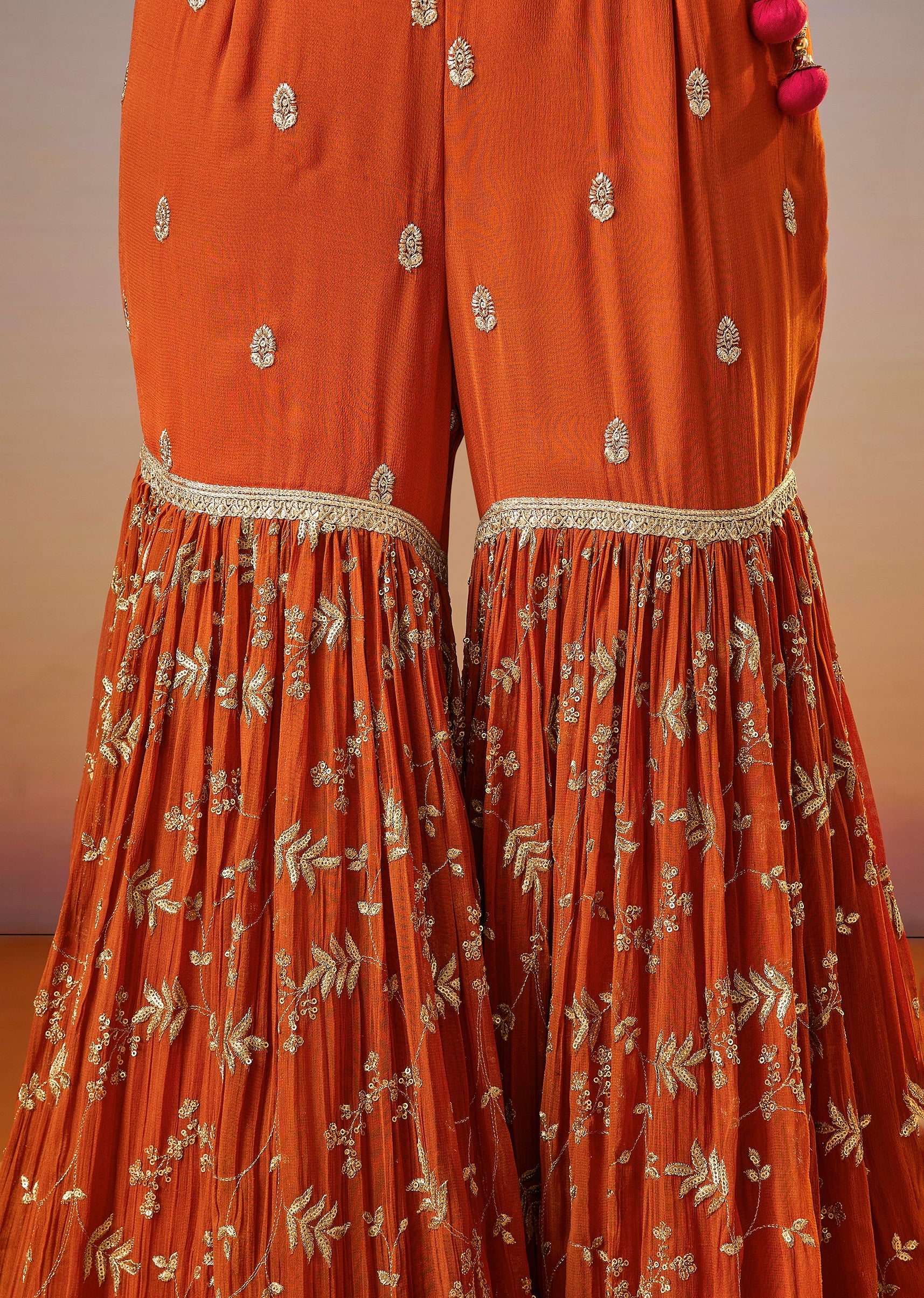Orange Zardosi Sharara Suit With Organza Dupatta - Image 6