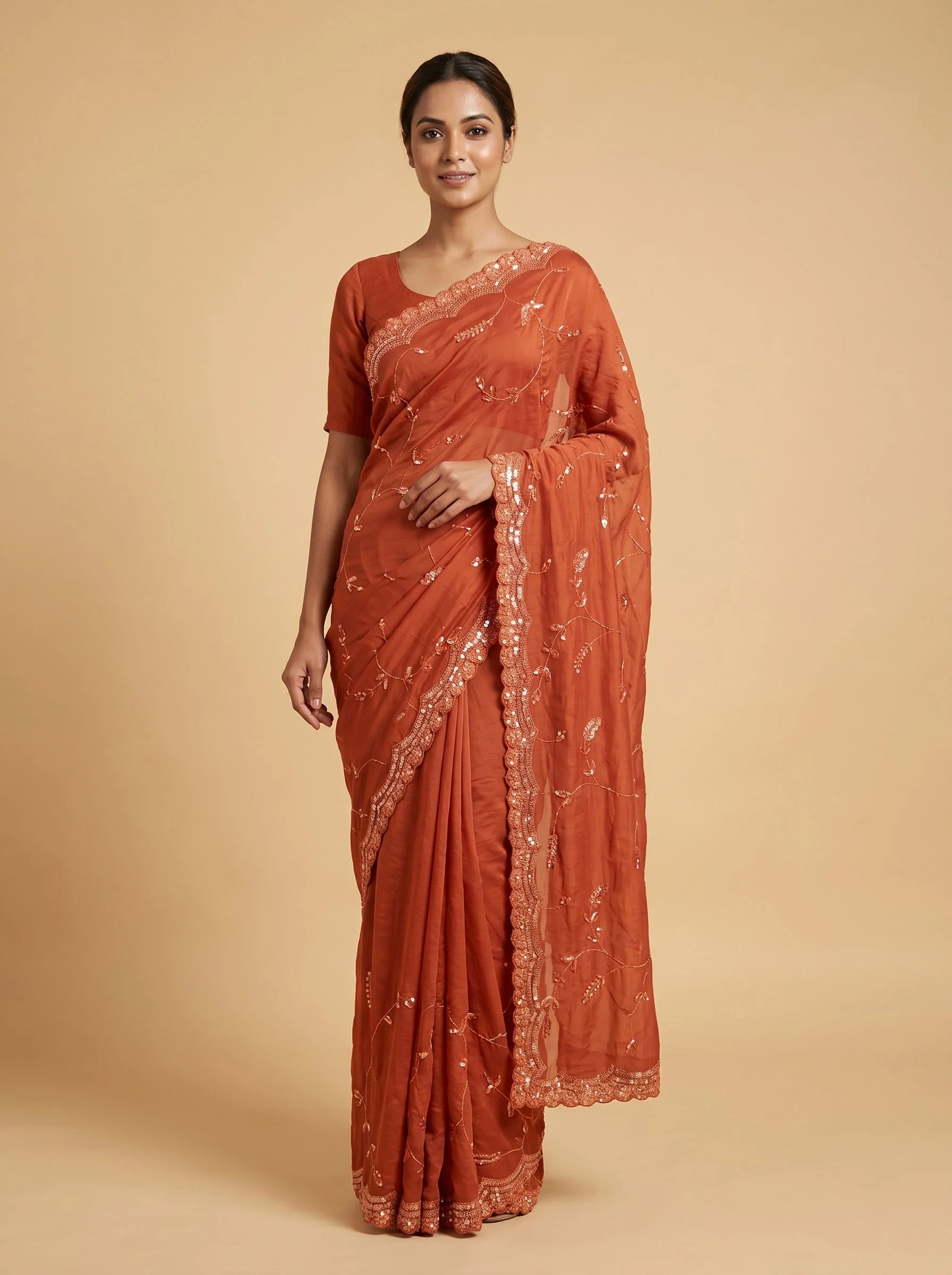 Orange Zest Ember Embroidered Saree
