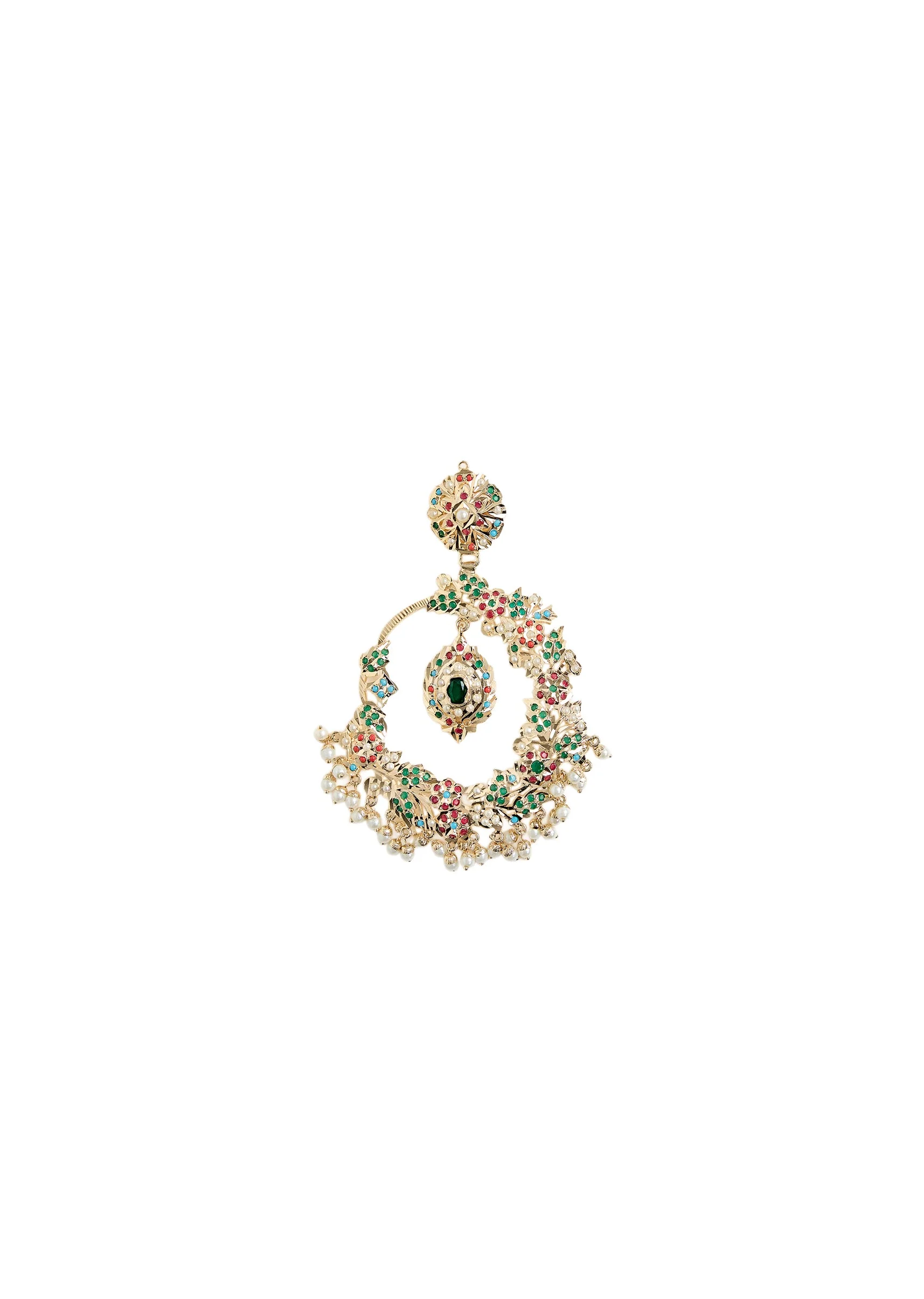 Oversized Chandbali Earrings With Multicolor Stones and Pearl Drops - Image 3