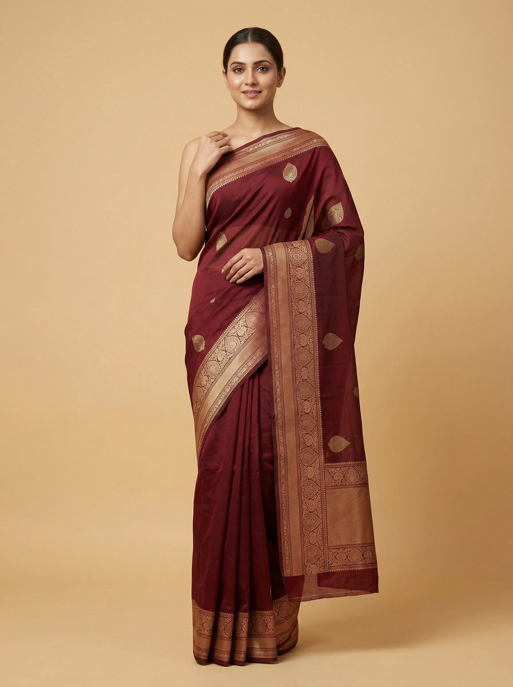 Oxblood Maroon Handloom Saree