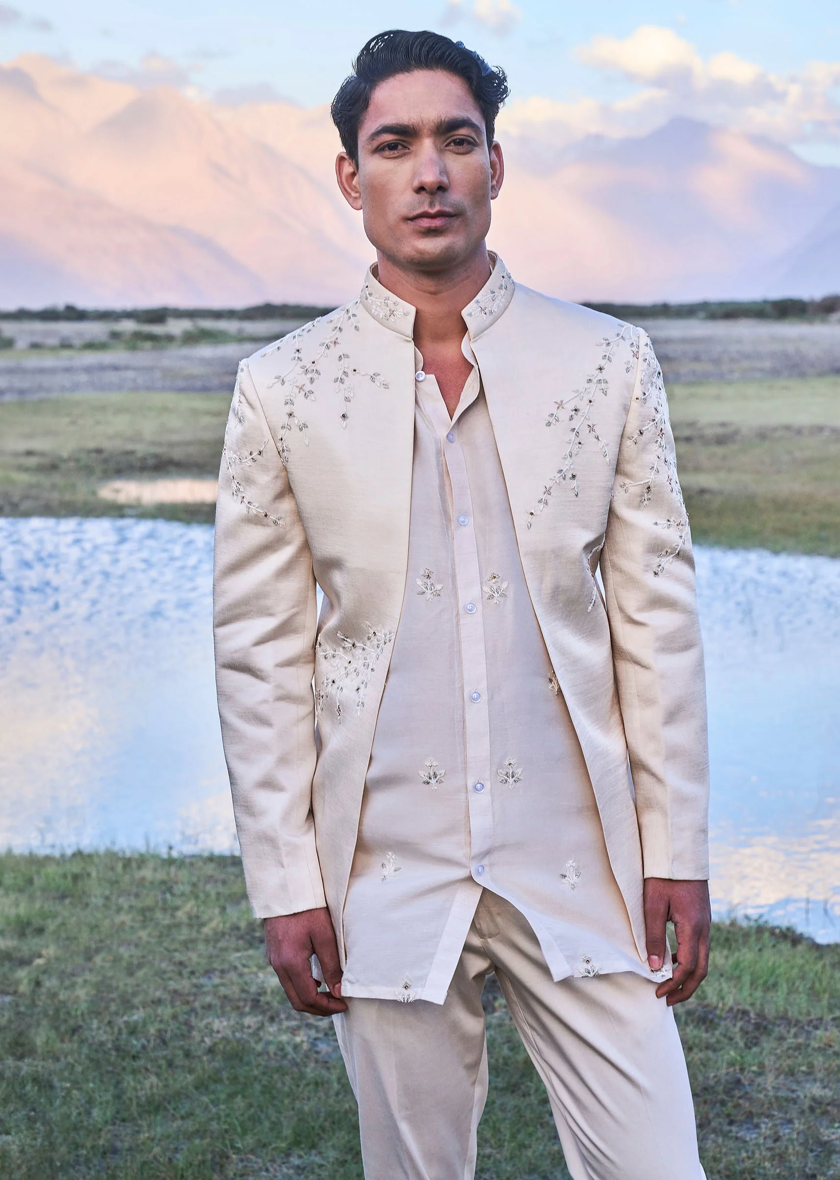 Oyester Embroidered Linen Jodhpuri Suit - Image 2