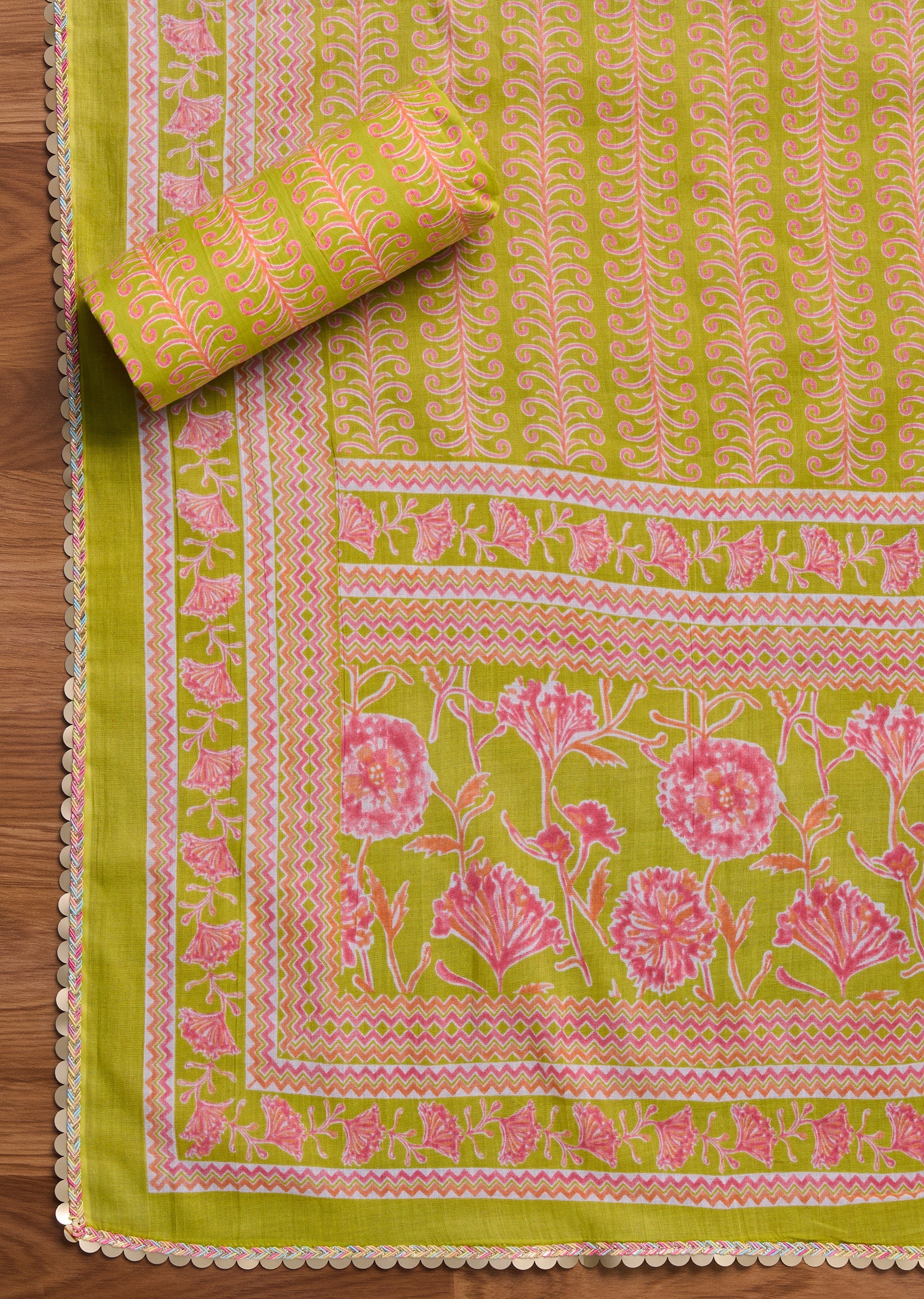 Parrot Green Cotton Printed Unstitched Suit Set - Image 5