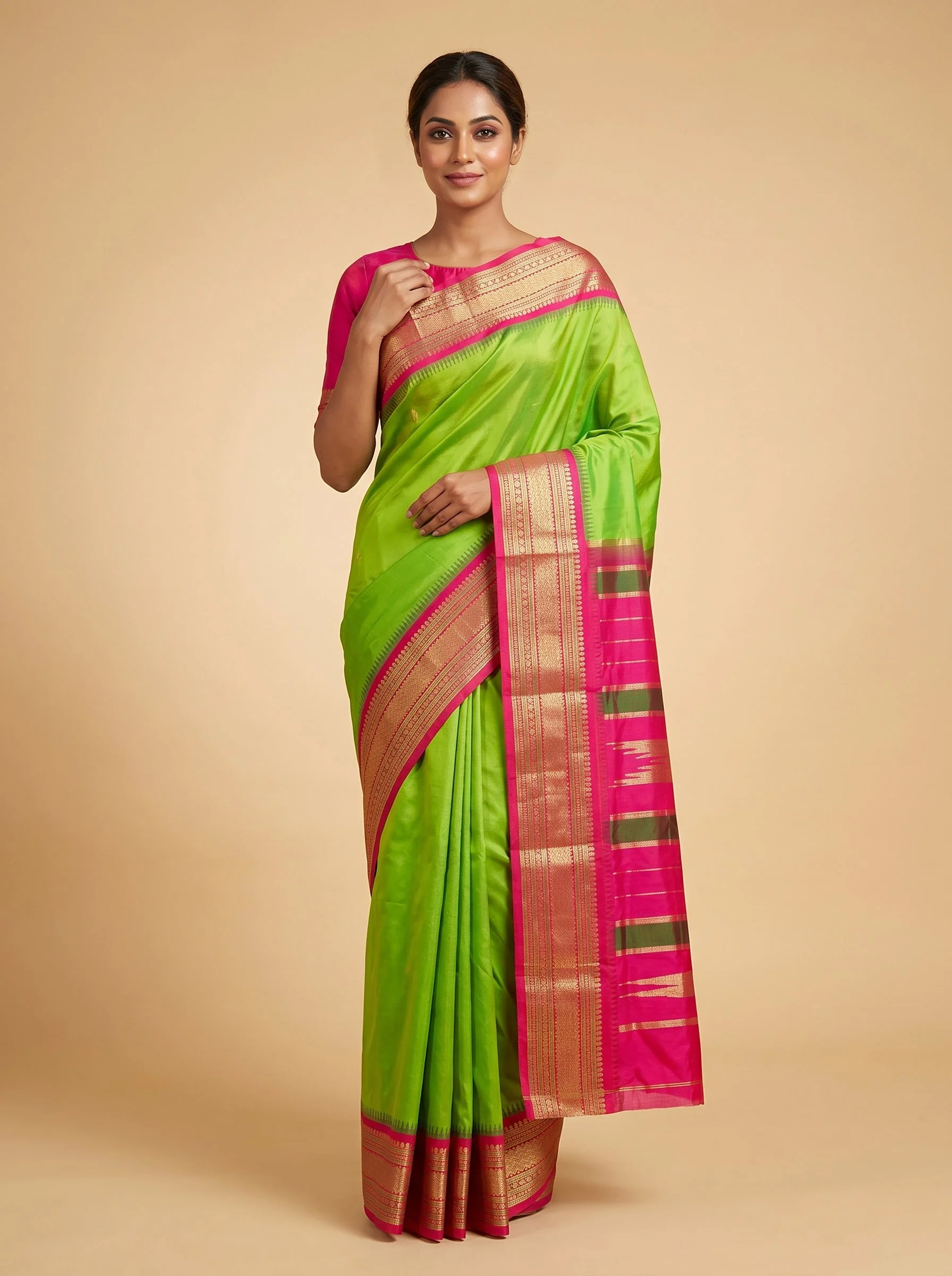 Parrot Green Lush Handloom Saree