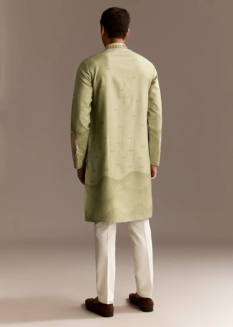 Pastel Green Mirror Work Kurta Set - Image 5