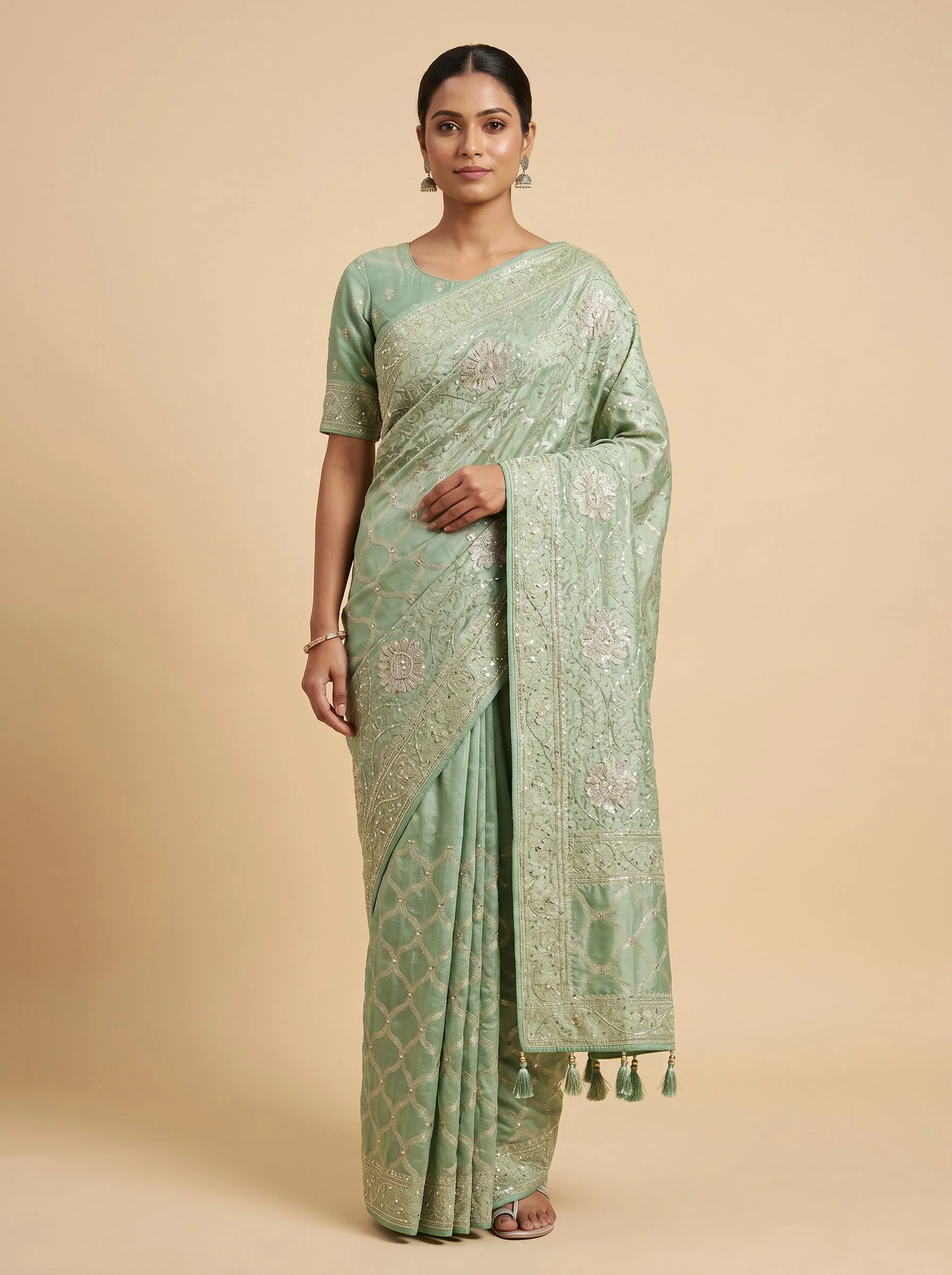 Pastel Green Soft Harmony Embroidered Saree
