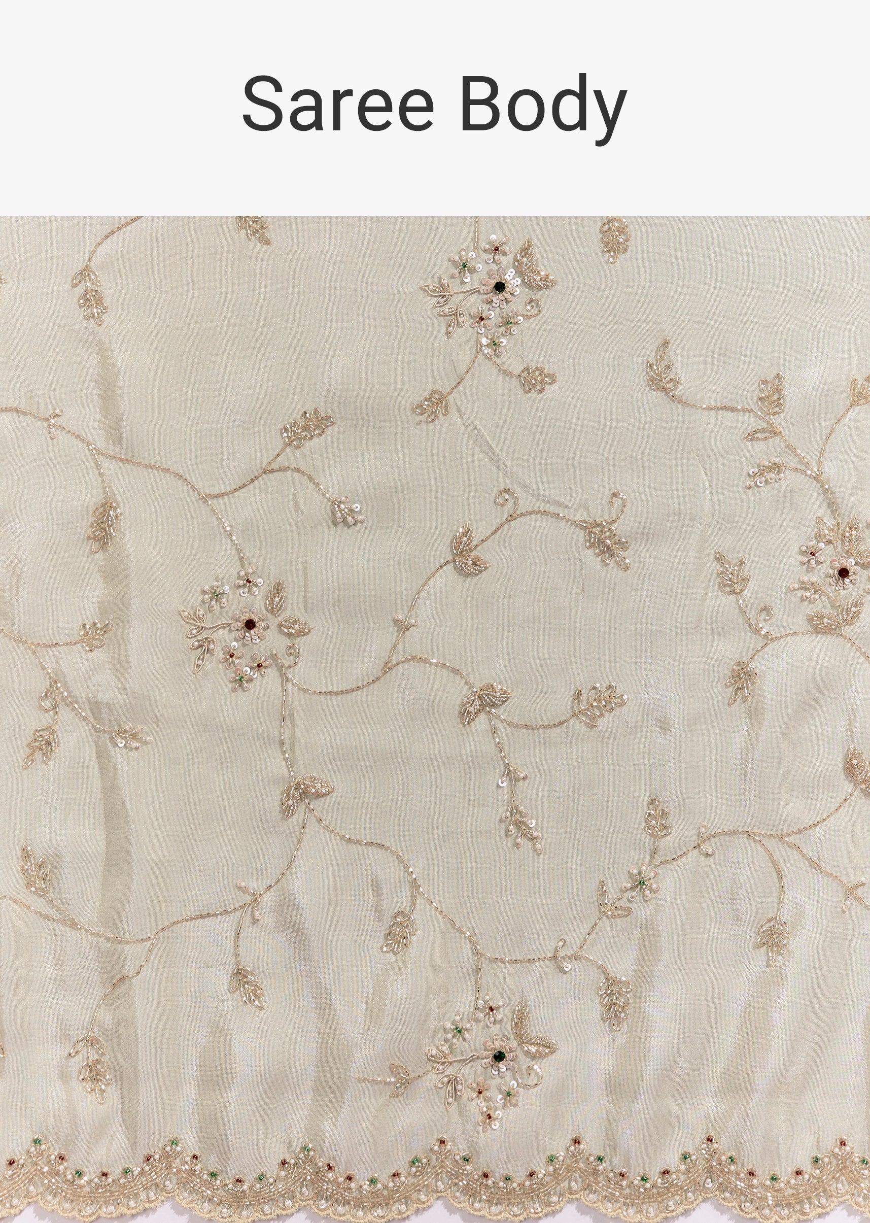 Pastel Green Tissue Saree With Heavy Floral Jaal Embroidery And Zardosi Highlights - Image 9