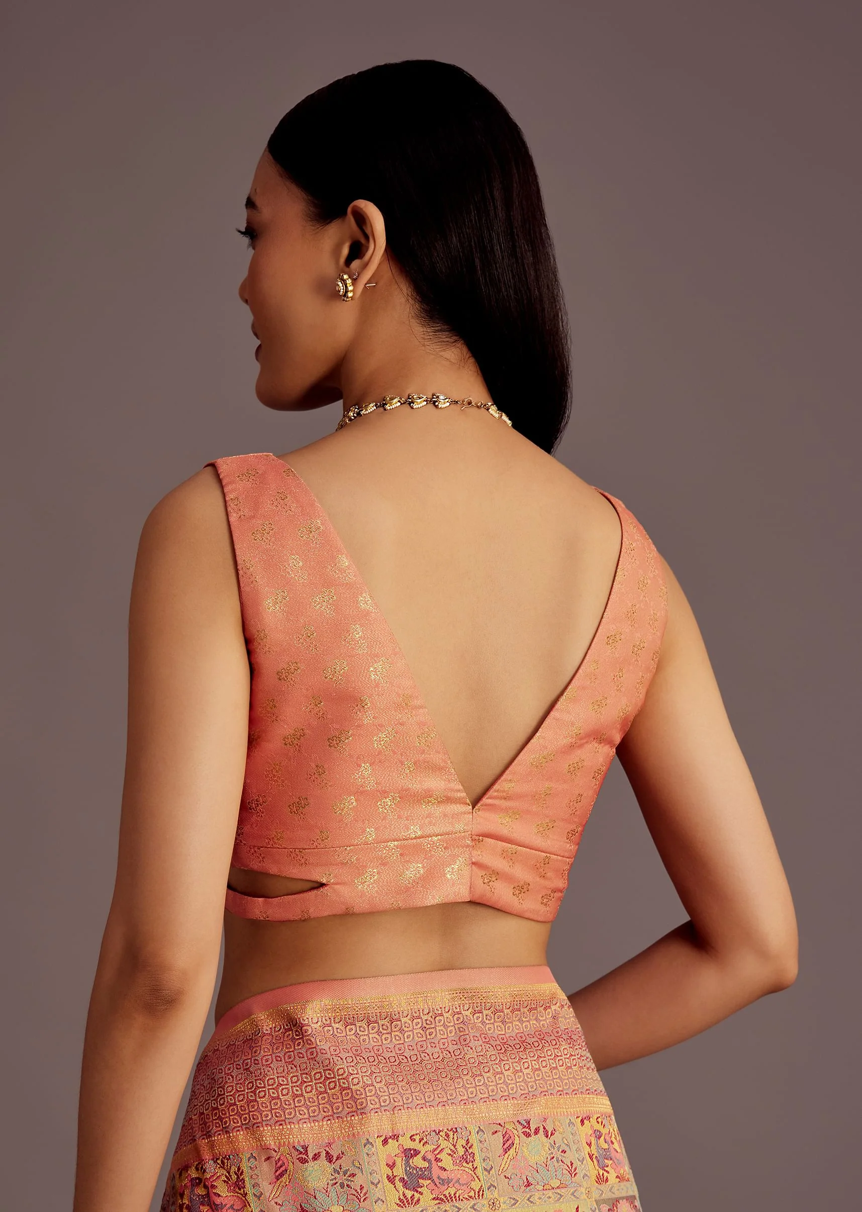 Pastel Orange Silk Saree With Woven Work - Image 8