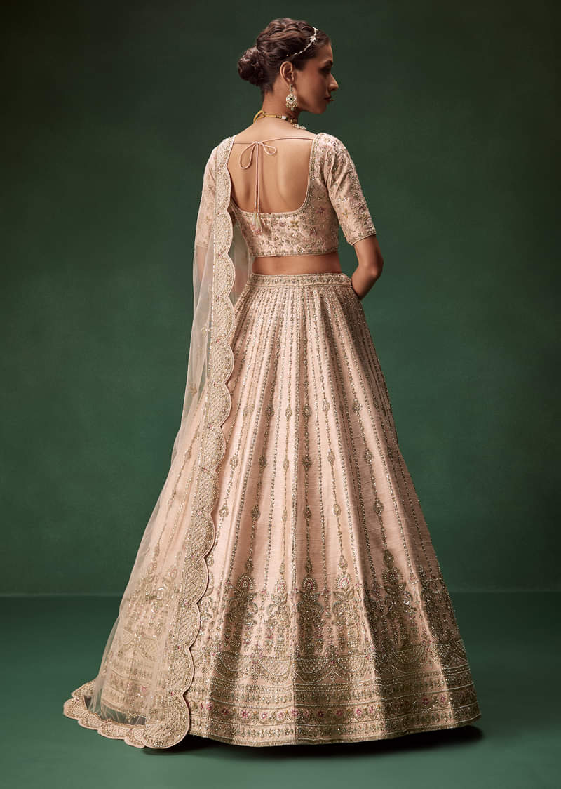 Pastel Pink Bridal Lehenga With Fully Embroidered Blouse And Layered Dupattas - Image 2