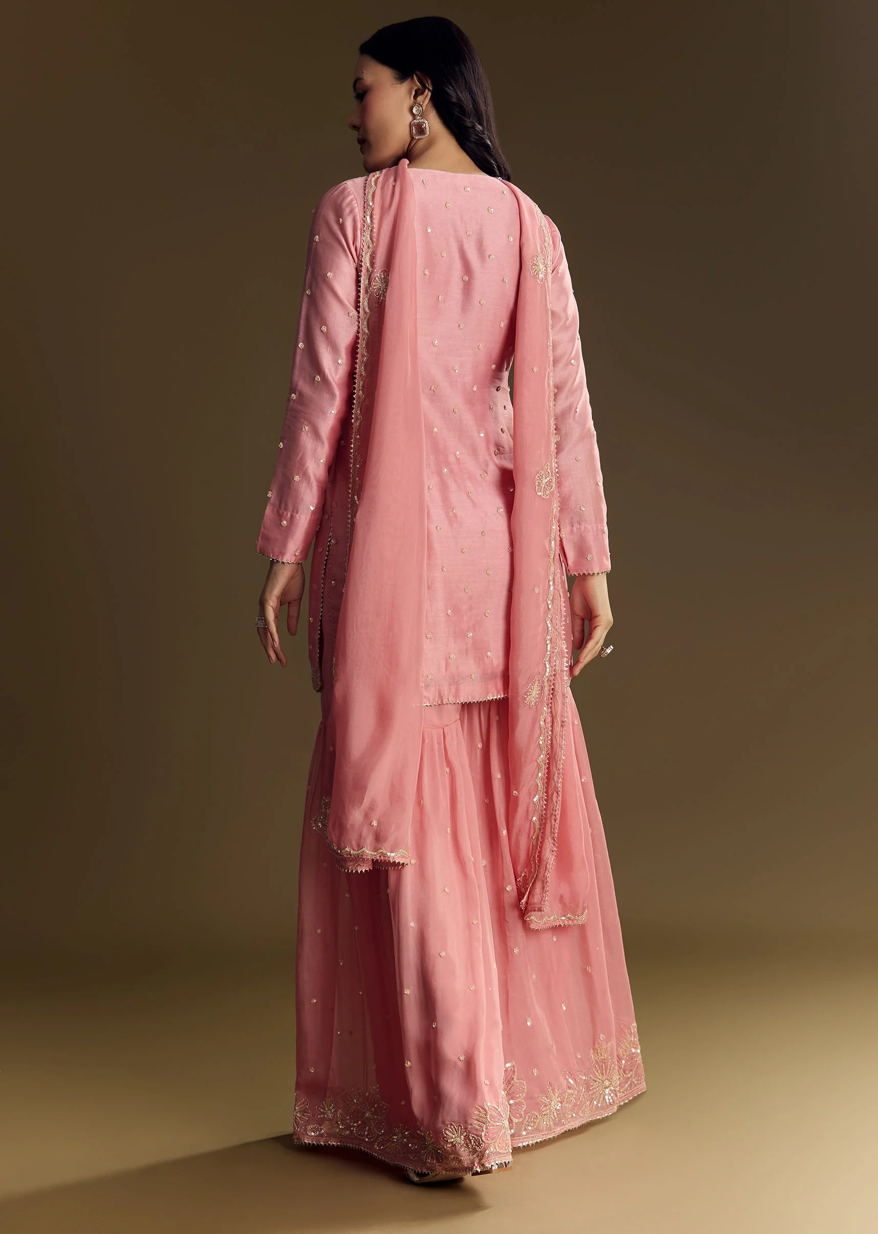 Pastel Pink Chanderi Sharara Suit With Cut Dana Sequins - Image 6