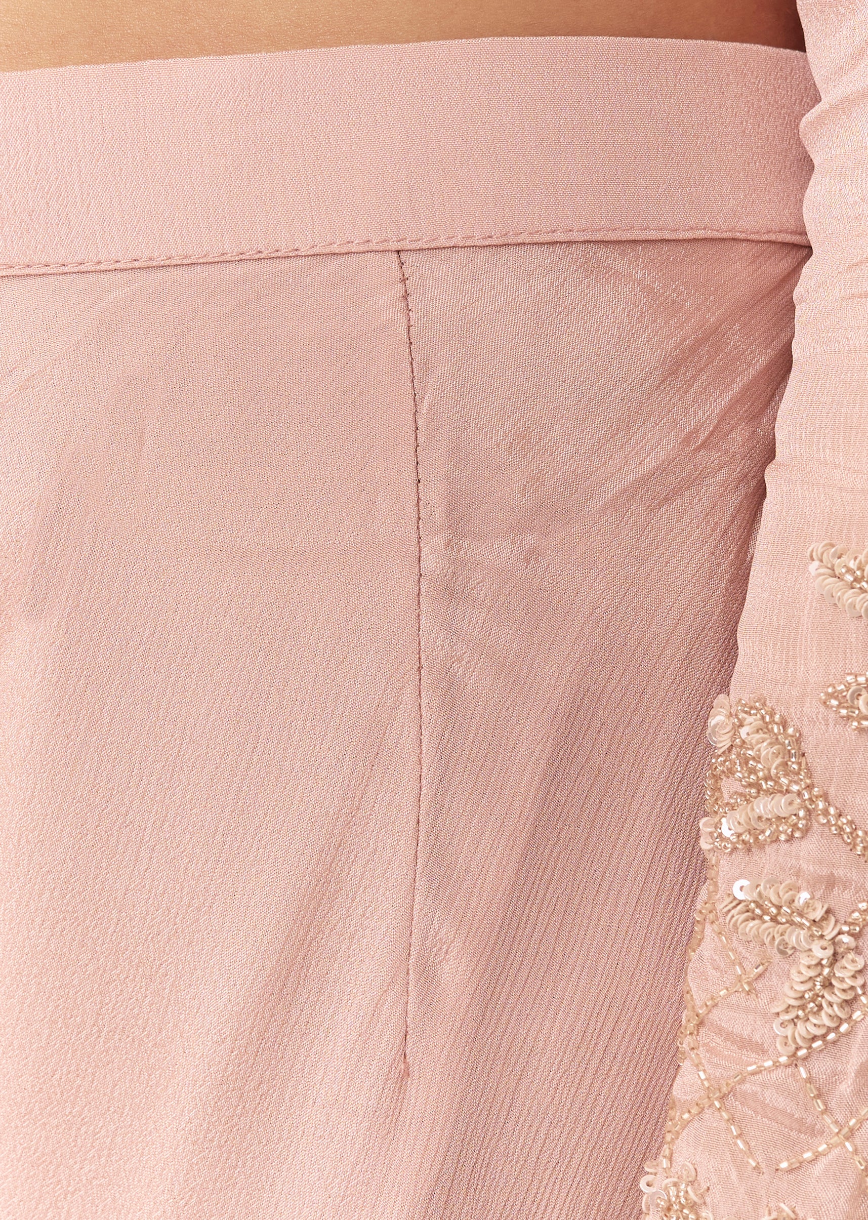 Pastel Pink Coordinated Look – Embellished Palazzo Suit For Her And Pink Chanderi Kashmiri Handwork Kurta For Him - Image 6