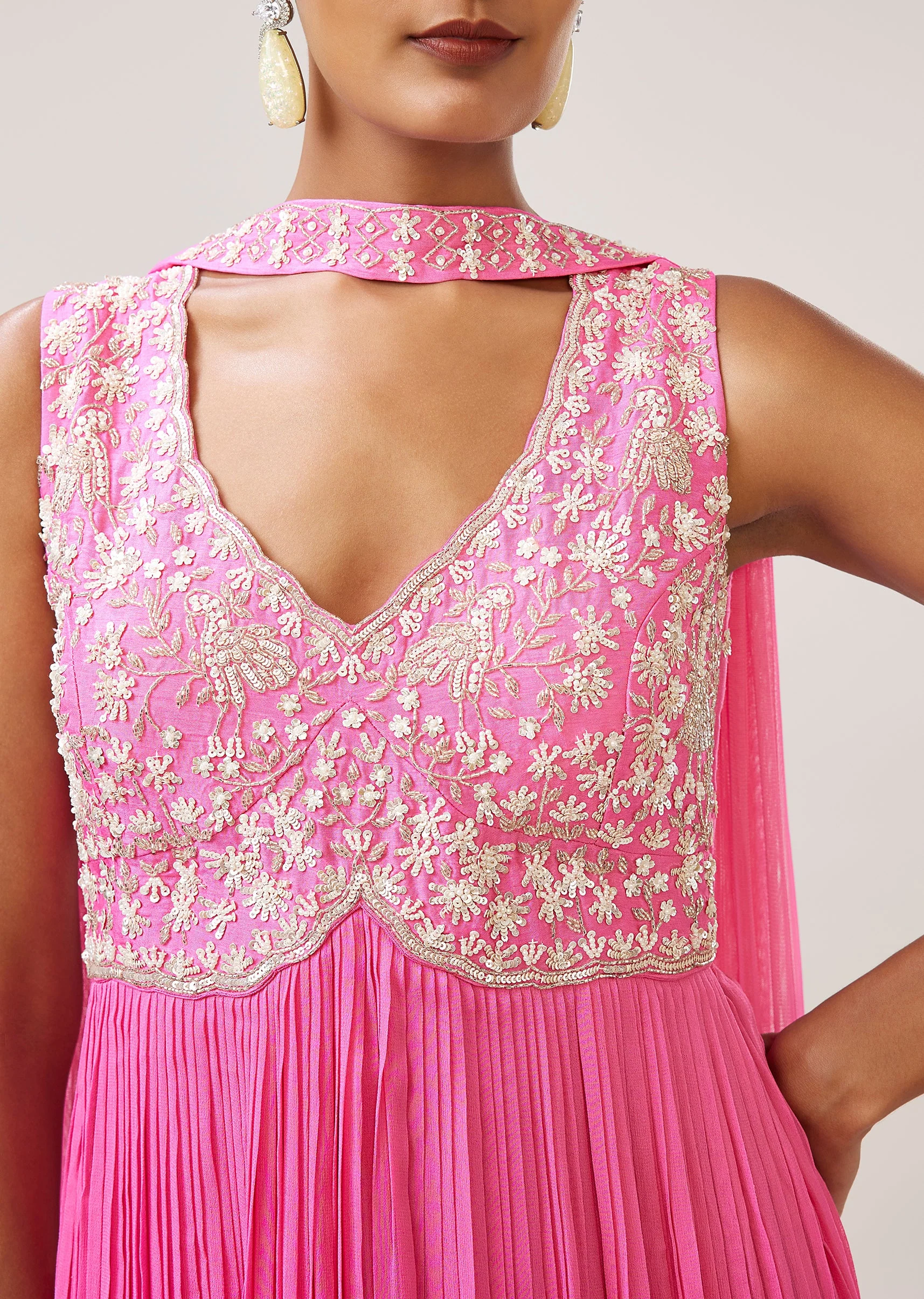 Pastel Pink Cut Dana Sequin Anarkali With Dupatta - Image 2