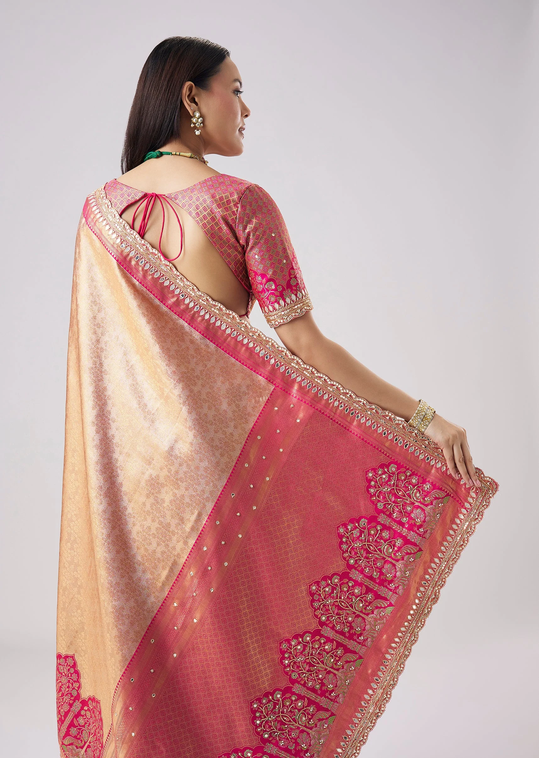 Pastel Pink Embroidered Saree With Unstitched Blouse - Image 6