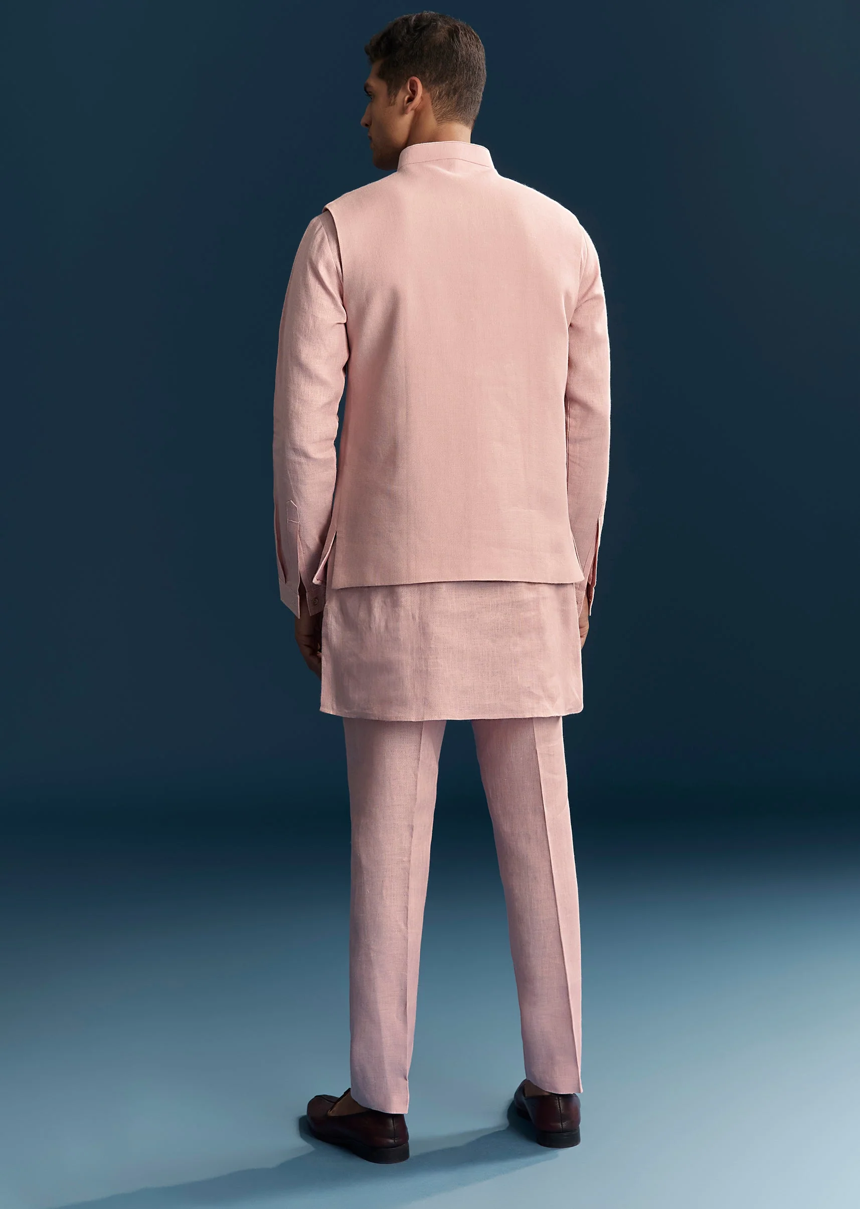 Pastel Pink Silk Kurta Jacket Set With Thread Detail Work - Image 5