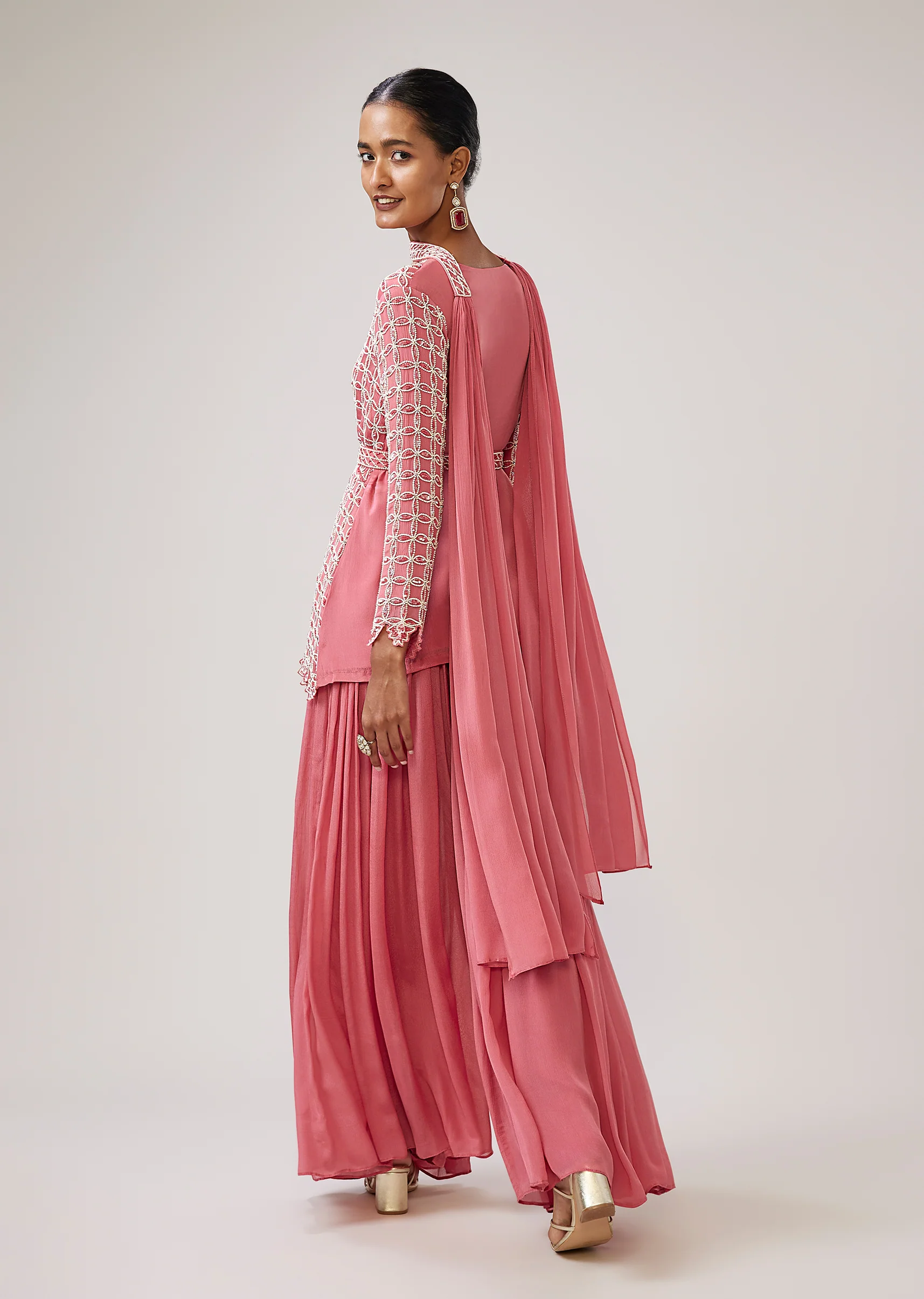 Pastel Statement Duo – Peplum Palazzo Set For Her And Jacket Kurta Set For Him - Image 2
