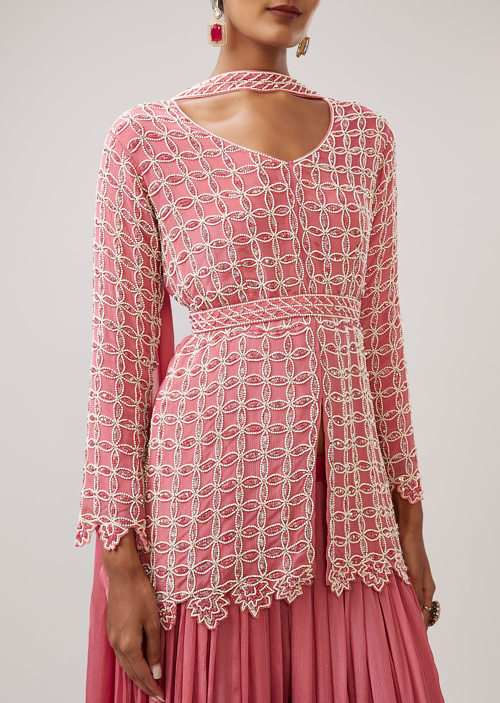 Pastel Statement Duo – Peplum Palazzo Set For Her And Jacket Kurta Set For Him - Image 5