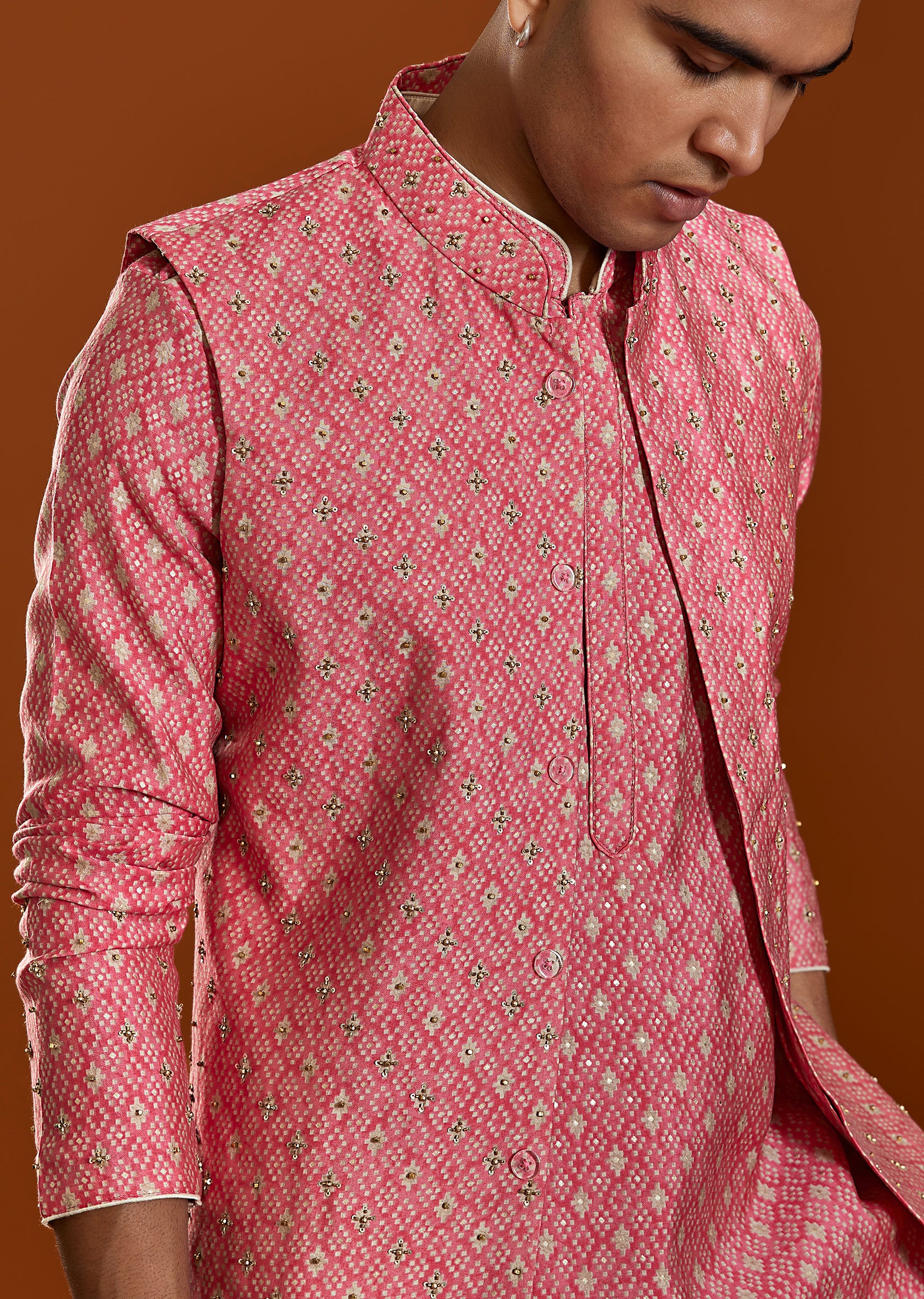 Pastel Statement Duo – Peplum Palazzo Set For Her And Jacket Kurta Set For Him - Image 7