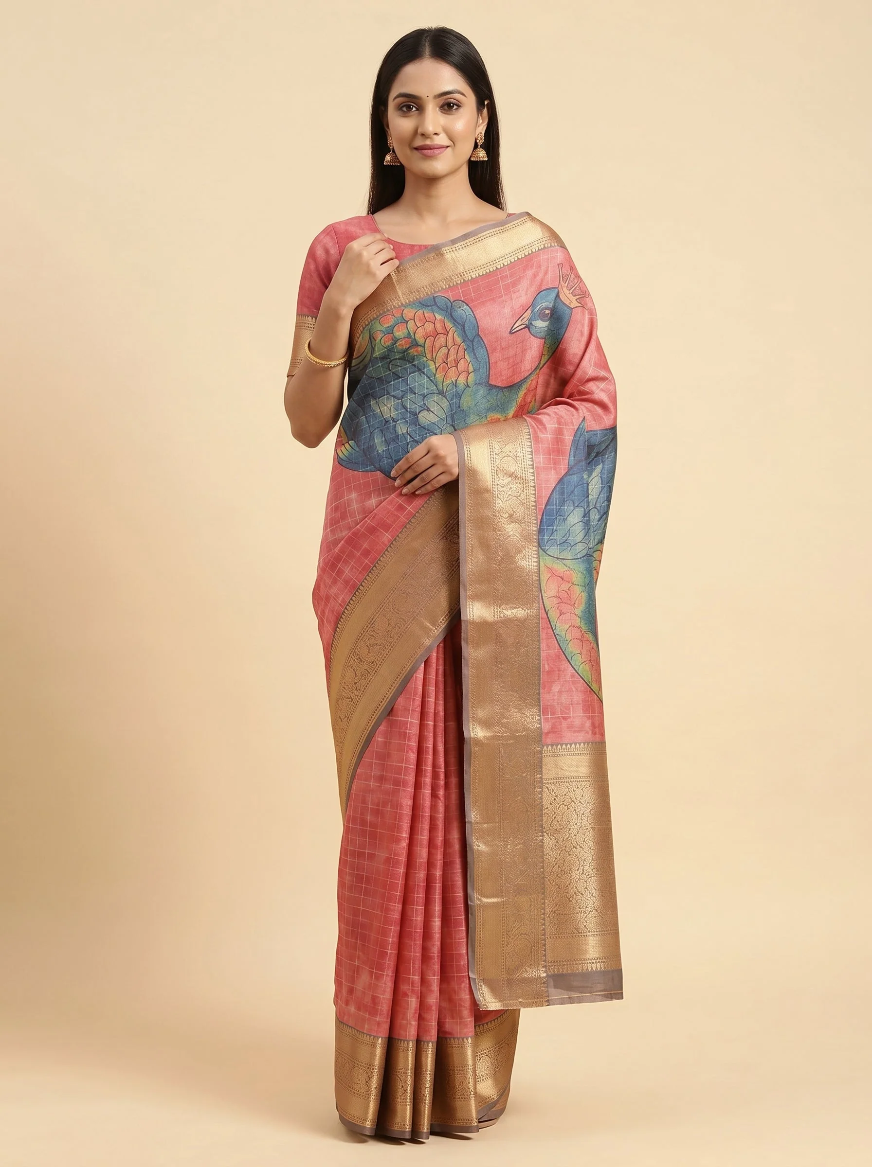 Peach Apricot Classic Handloom Saree