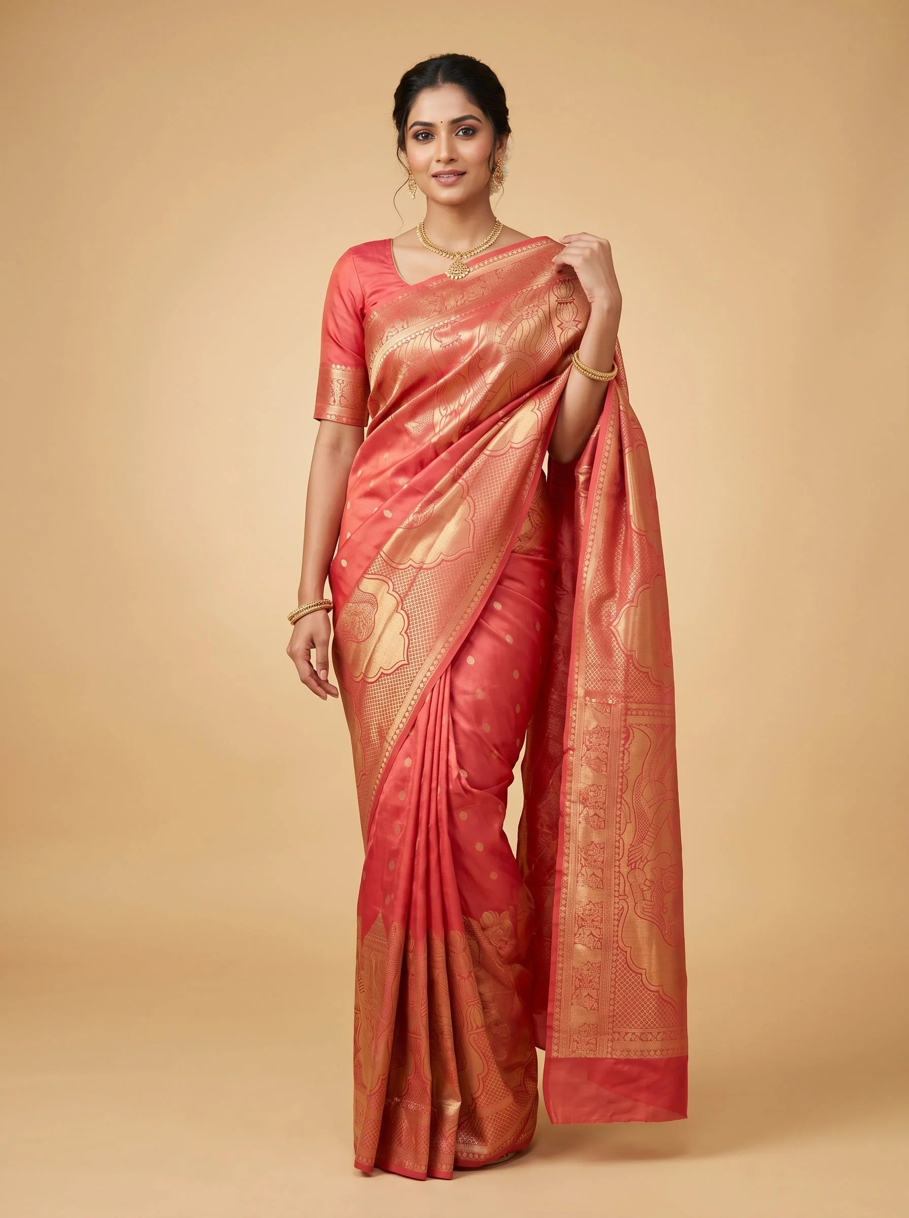 Peach Apricot Soft Handloom Saree