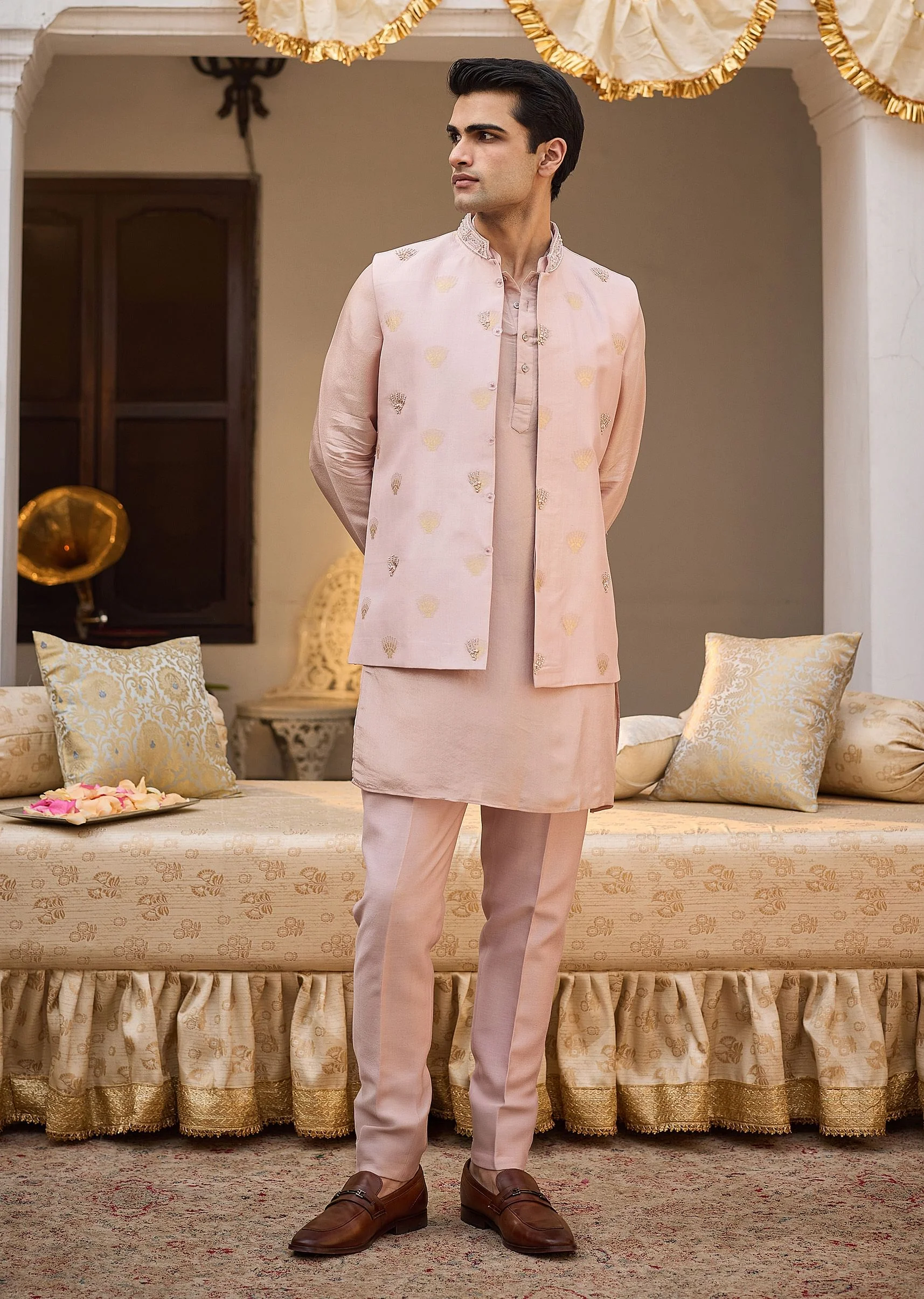 Peach Banarasi Embroidered Bandi Kurta Set - Image 10