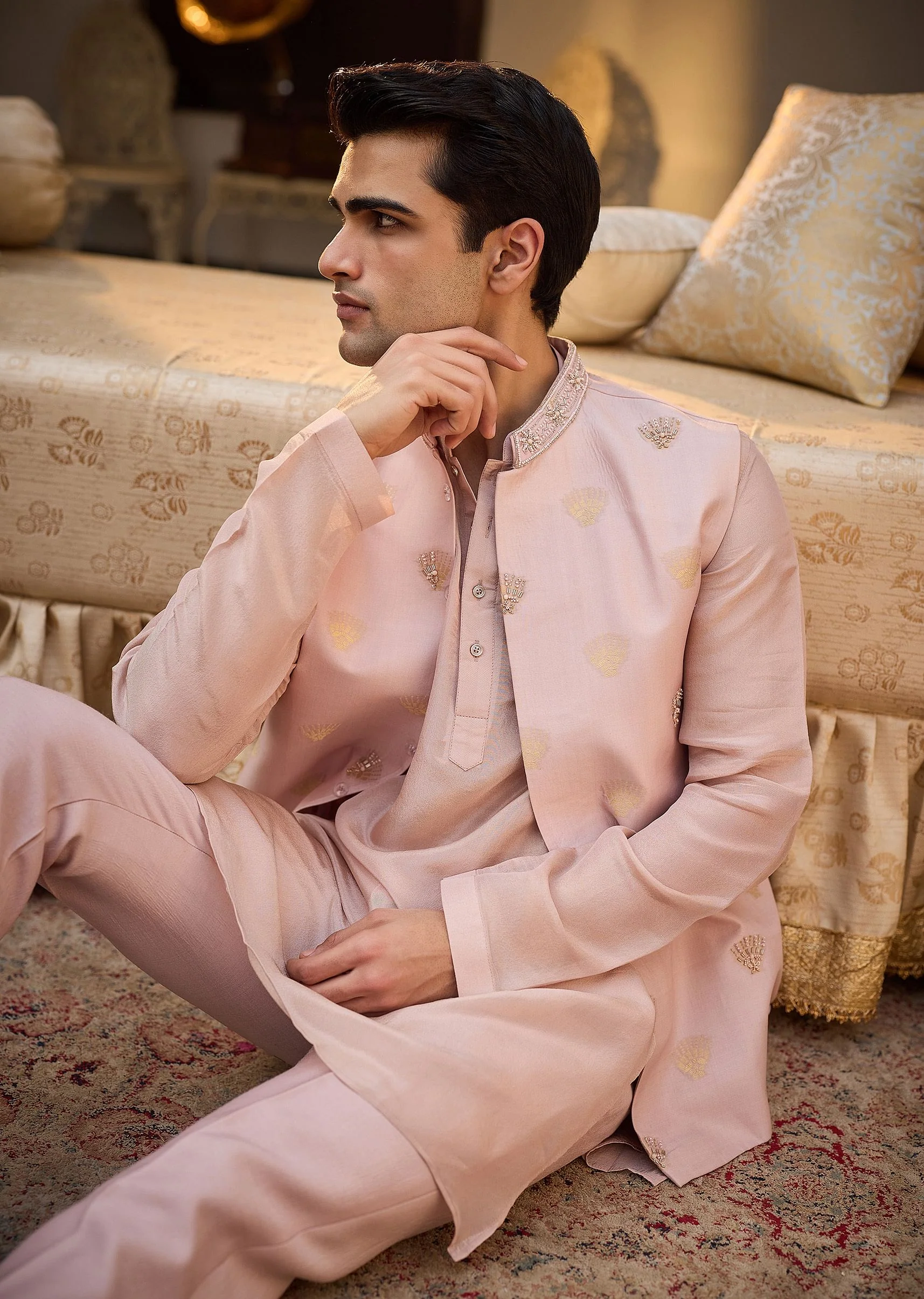 Peach Banarasi Embroidered Bandi Kurta Set - Image 9