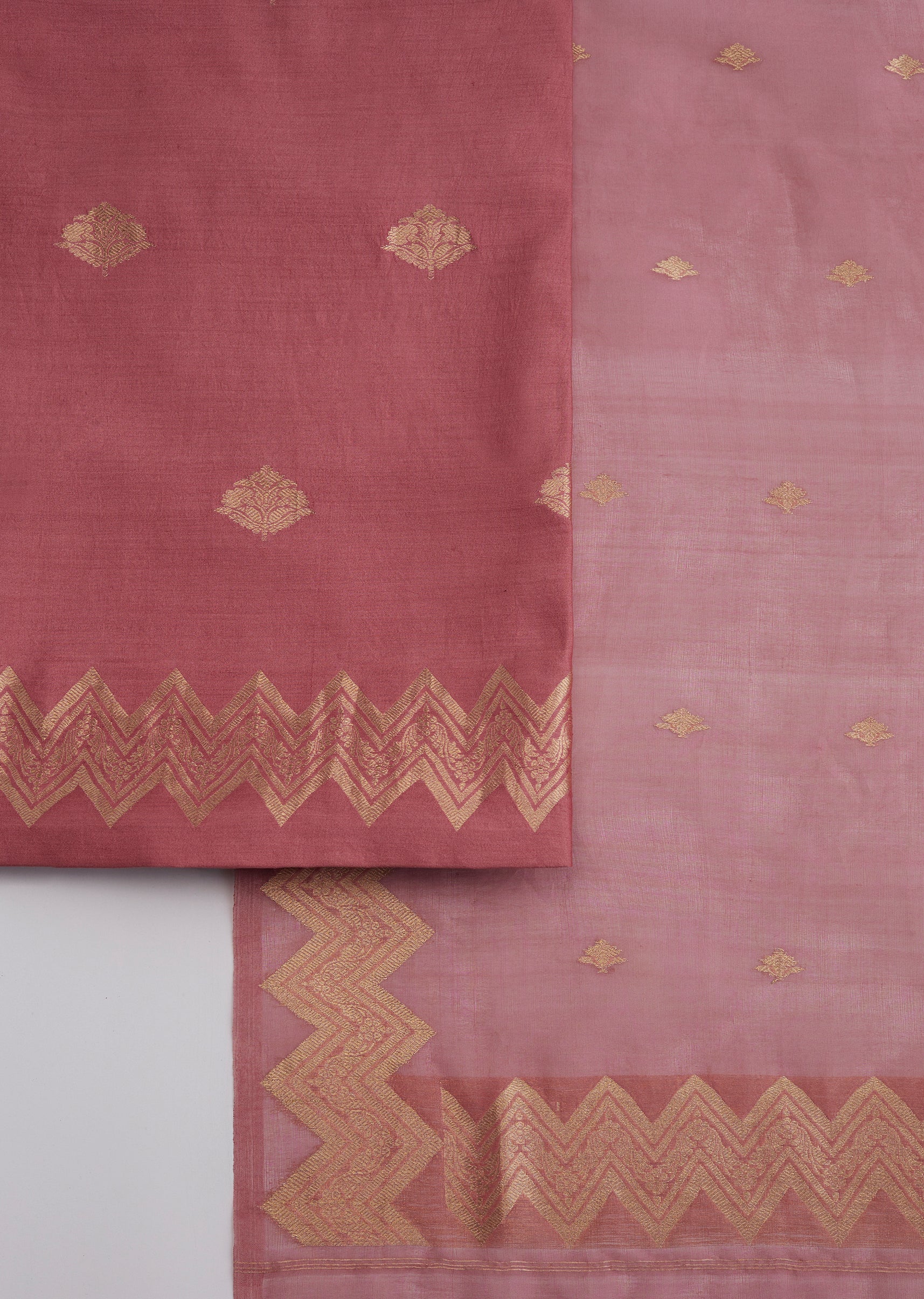 Peach Banarasi Silk Unstitched Suit And Dupatta - Image 3