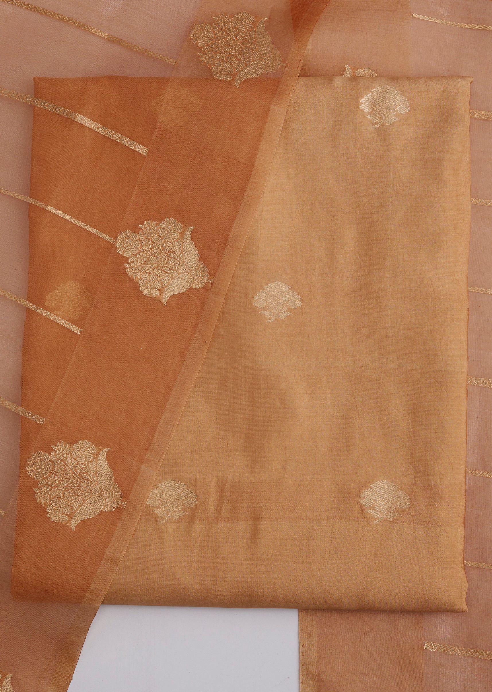 Peach Banarasi Silk Unstitched Suit Set With Dupatta