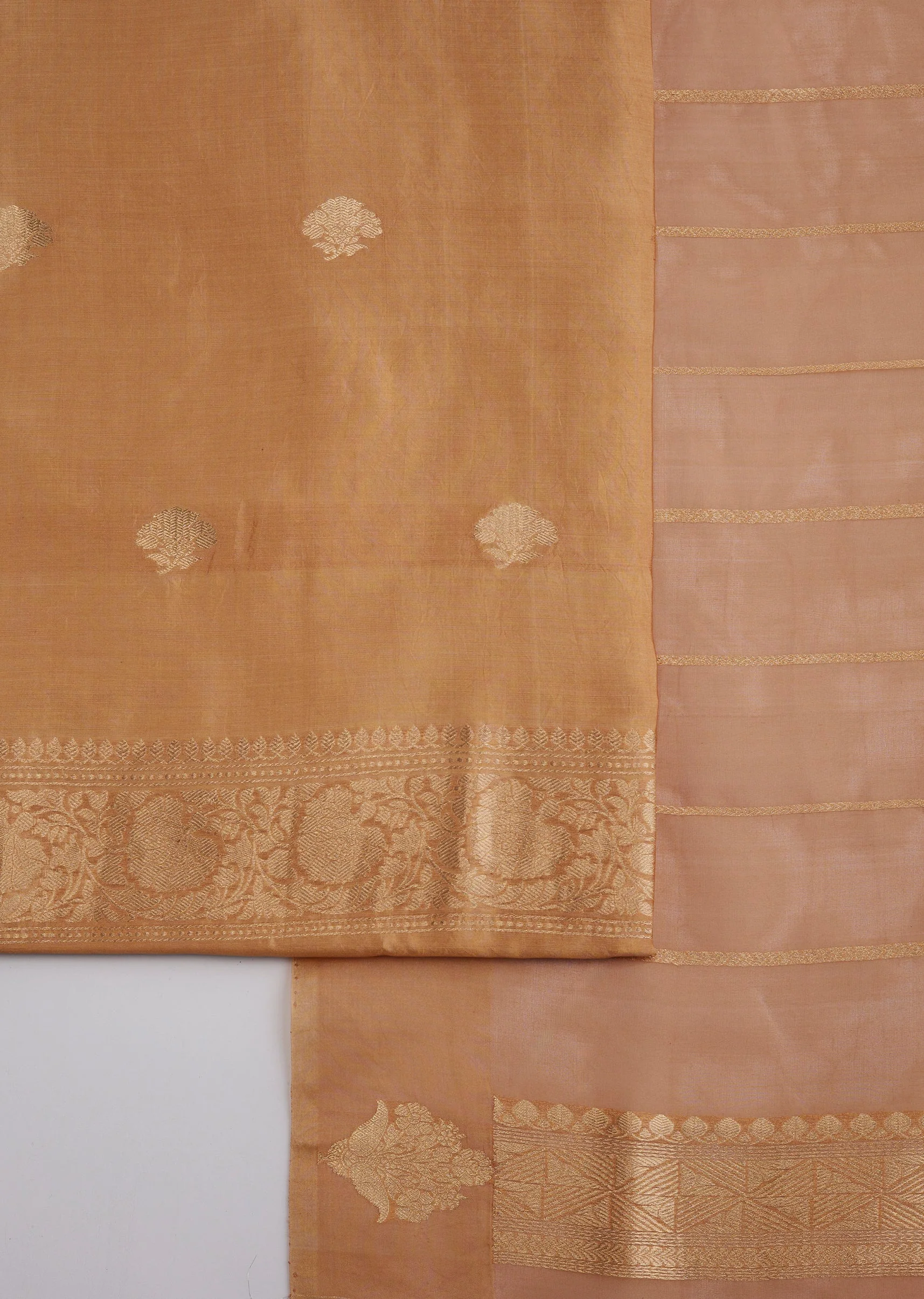 Peach Banarasi Silk Unstitched Suit Set With Dupatta - Image 3
