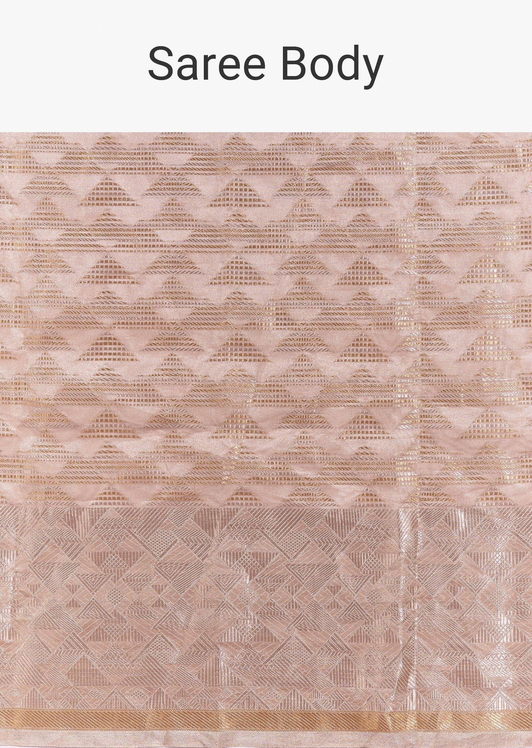 Peach Banarasi Tissue Saree With Broad Border Geometric Stripes And Embroidered Belt - Image 9
